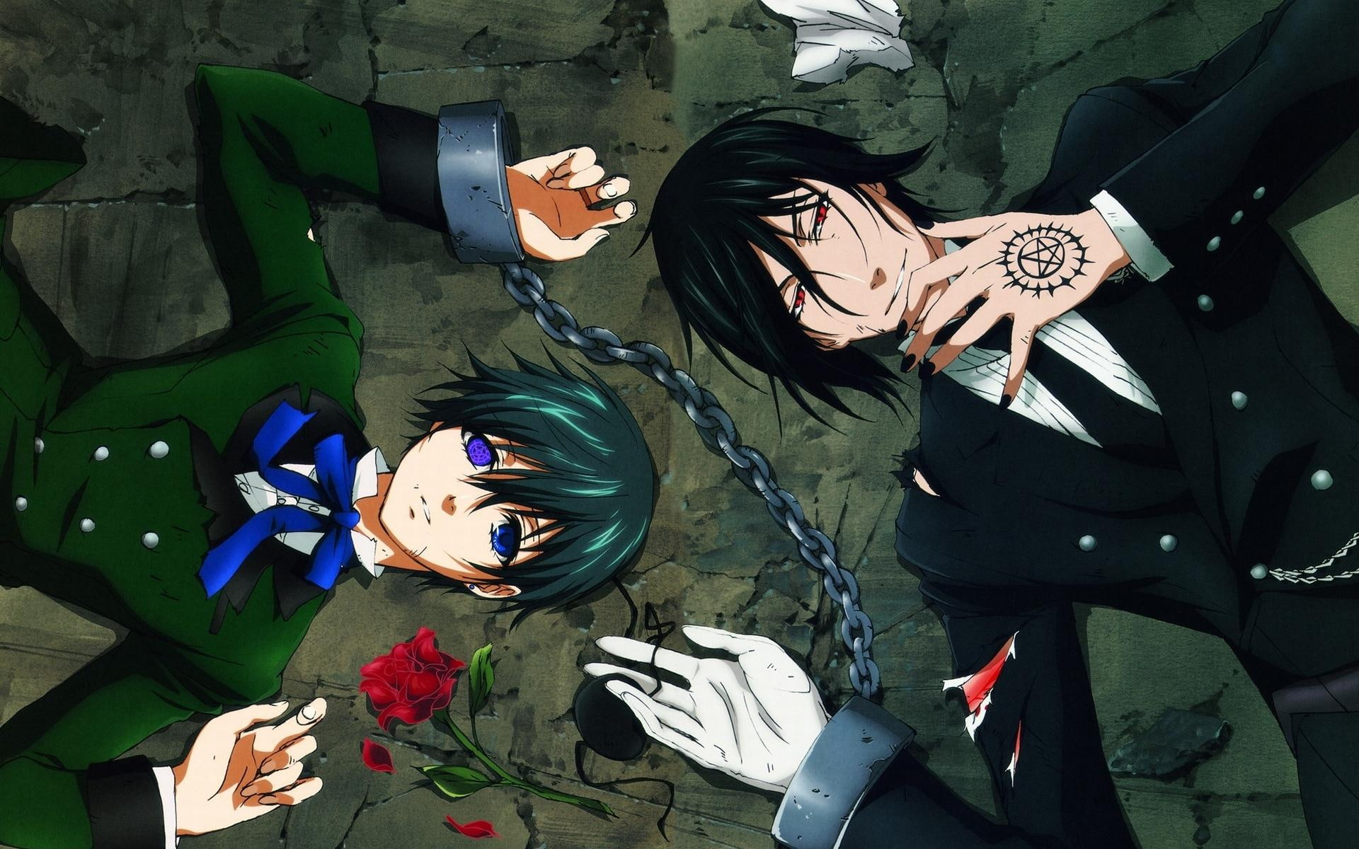 1920x1200, anime, butler, sebastian, ciel, black butler, 1080P, characters, black, HD Wallpaper