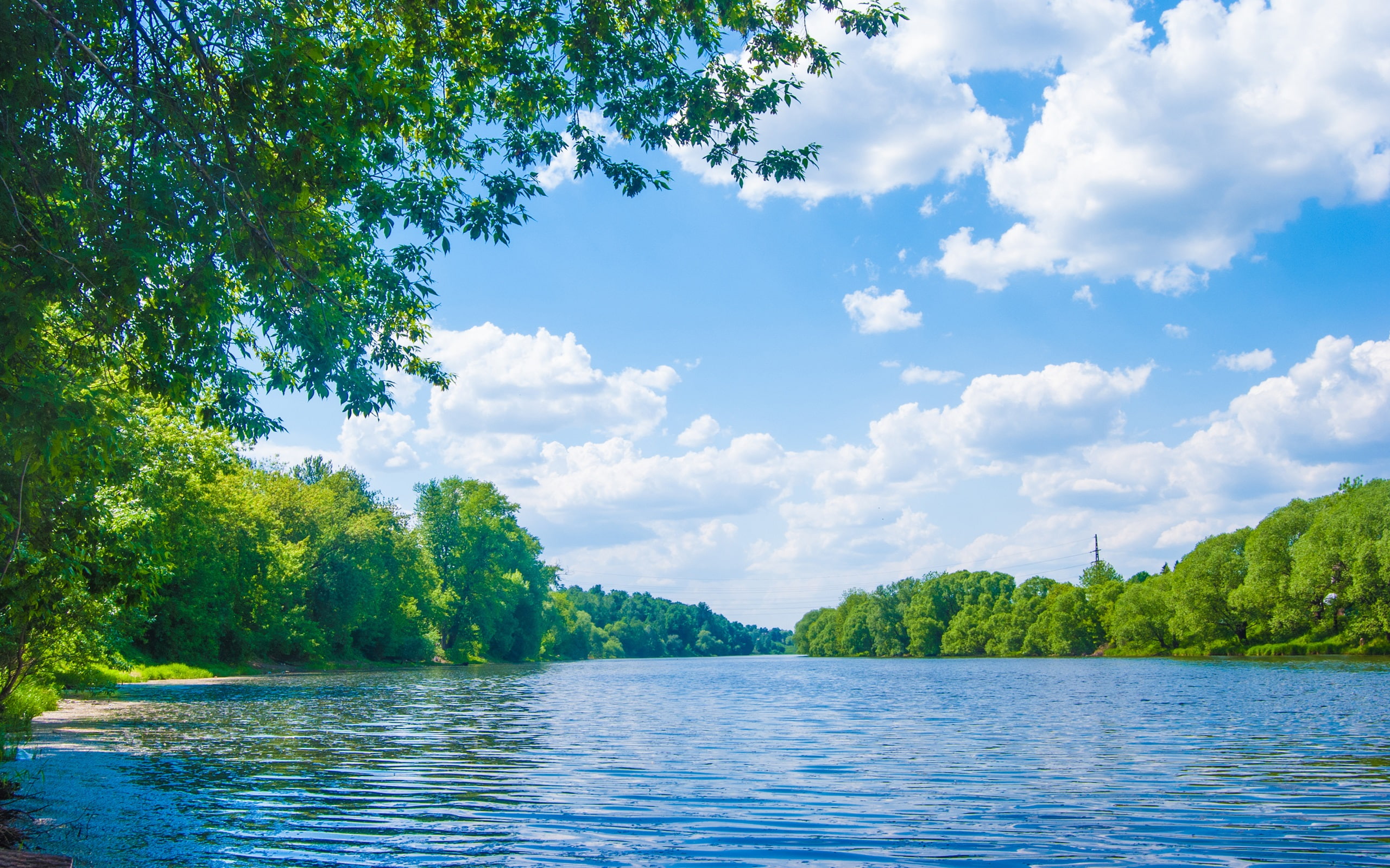 Blue, 2K, lune, Sky, Trees, England, River, Clouds, HD Wallpaper