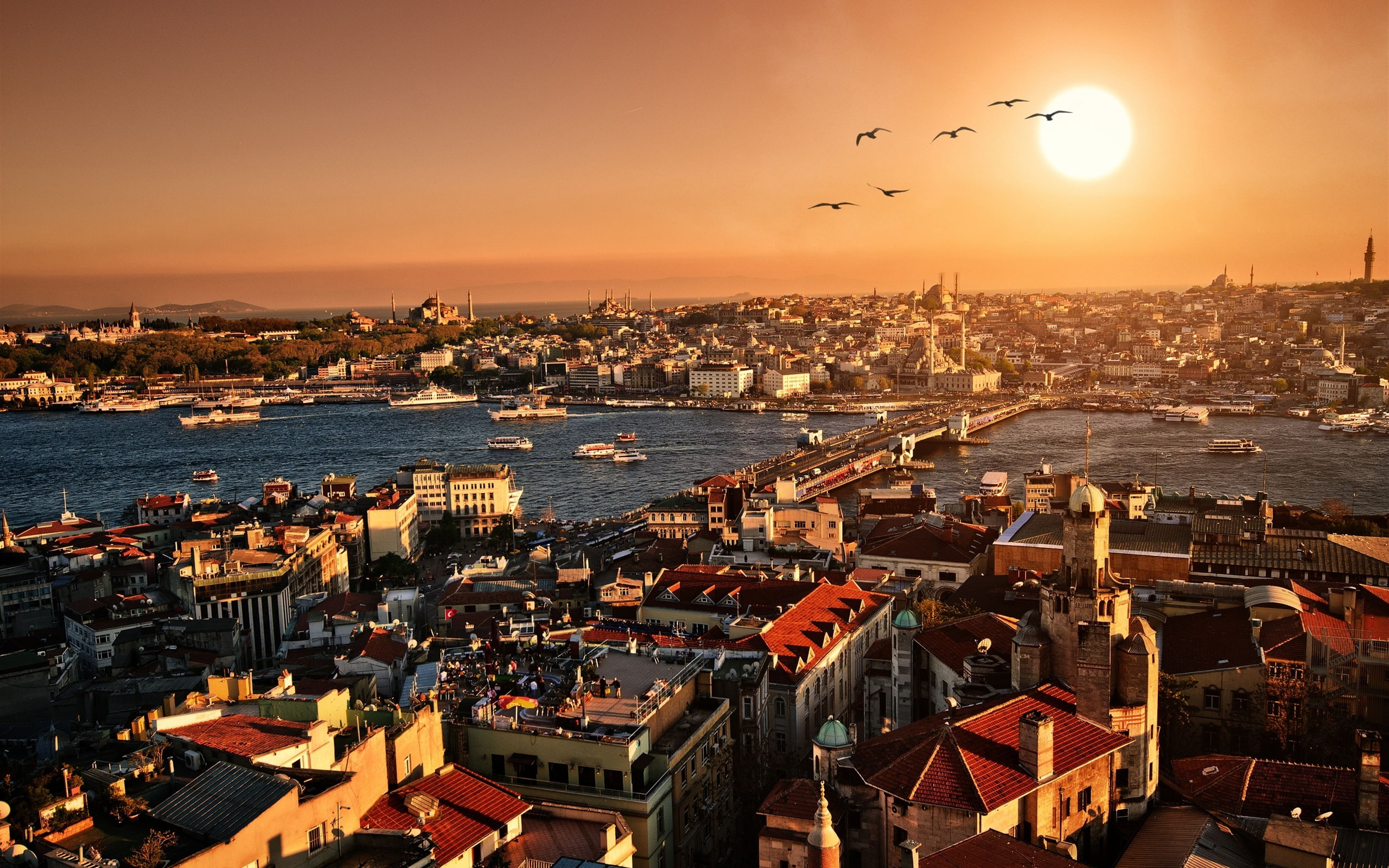 Houses, Istanbul, River, Beautiful, Sunset, 2K, Turkey, City, Scenery, Buildings, HD Wallpaper
