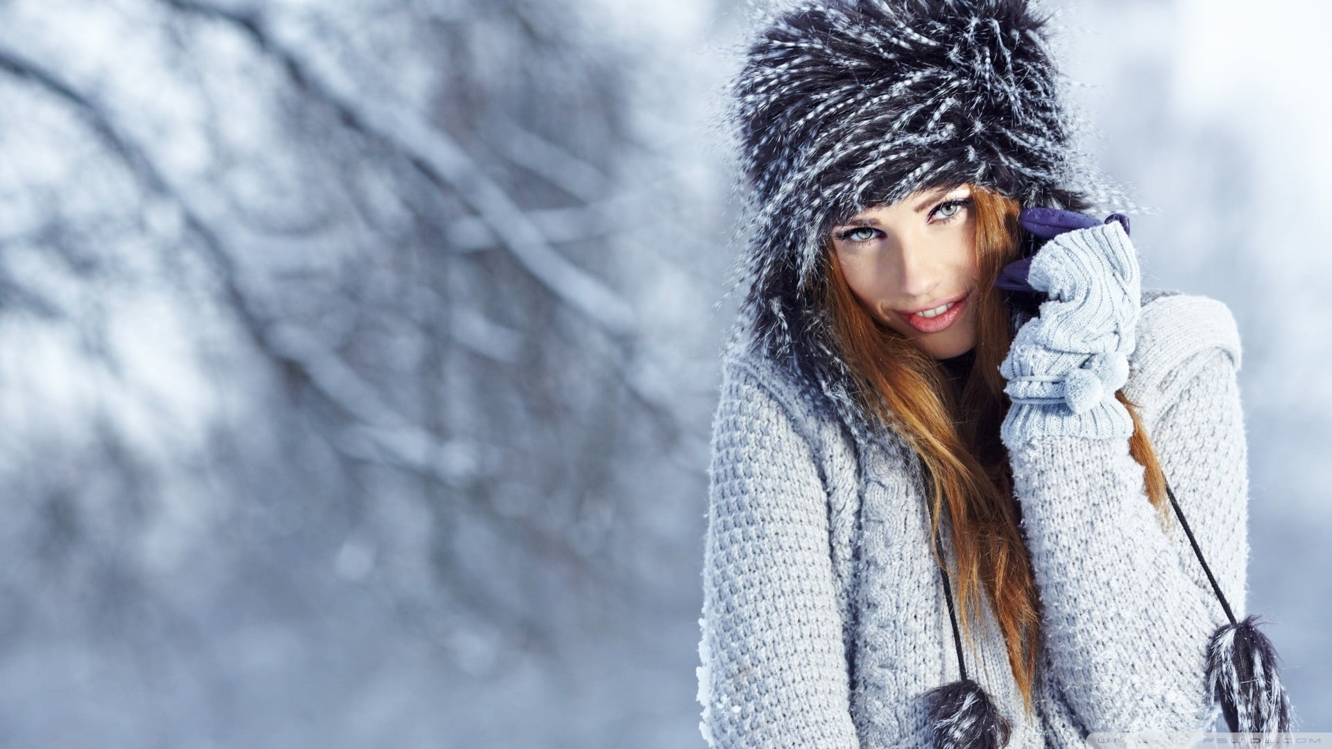 young adult, beauty, beautiful people, cold temperature, winter, warm clothing, snow, women, 1080P, beautiful woman, happiness, outdoors, scarf, looking at camera, HD Wallpaper