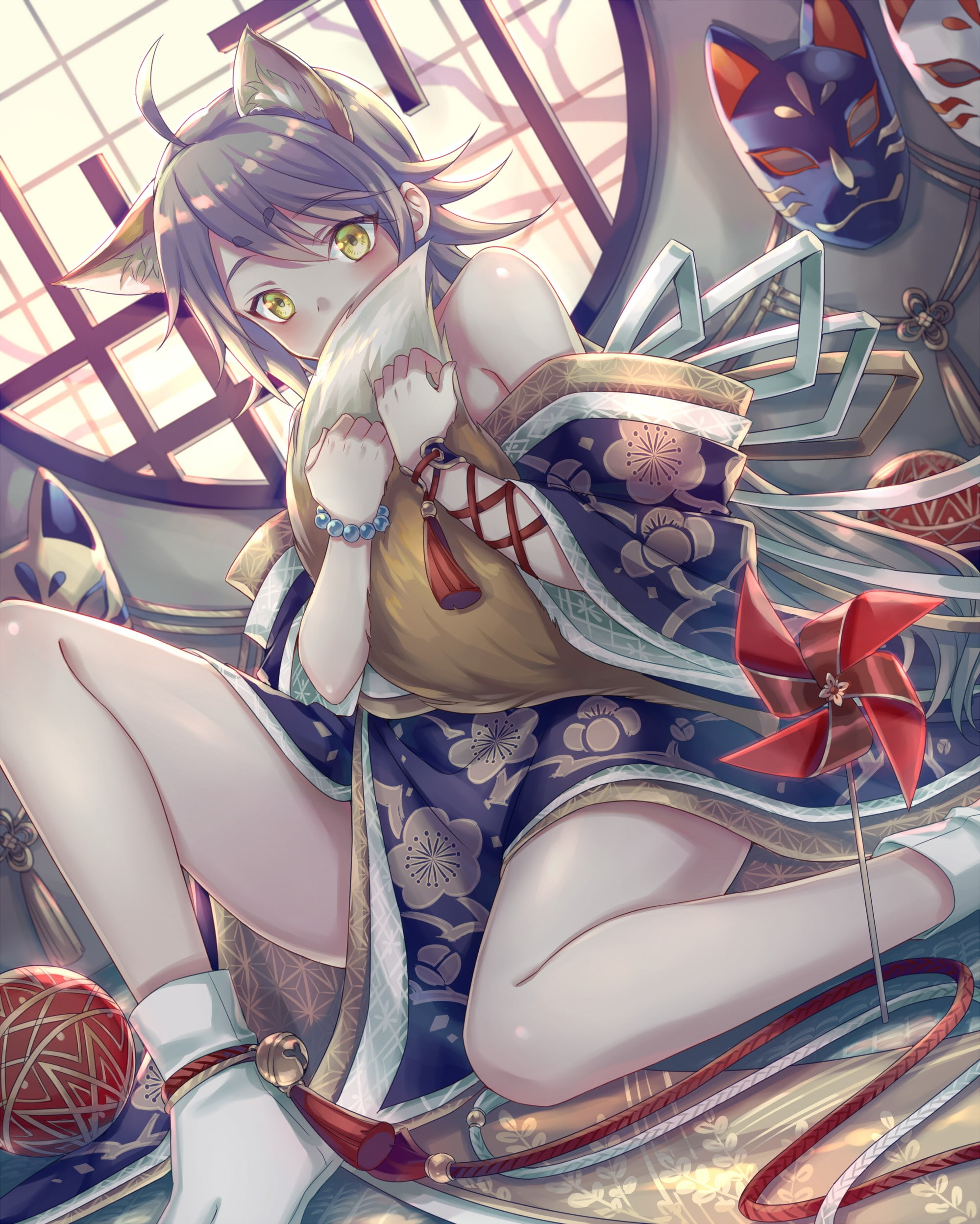 celebration, day, Japanese clothes, close-up, shy, still life, travel, tail, art and craft, animal representation, kimono, choice, long hair, representation, Phone HD Wallpaper