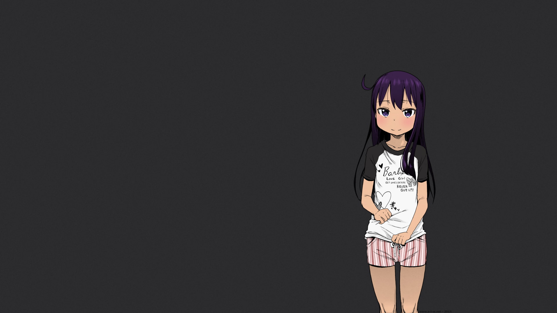 women, one person, young adult, indoors, pyjamas, females, clothing, beautiful woman, hair, long hair, dark hair, T-shirt, anime girls, studio shot, black background, HD Wallpaper