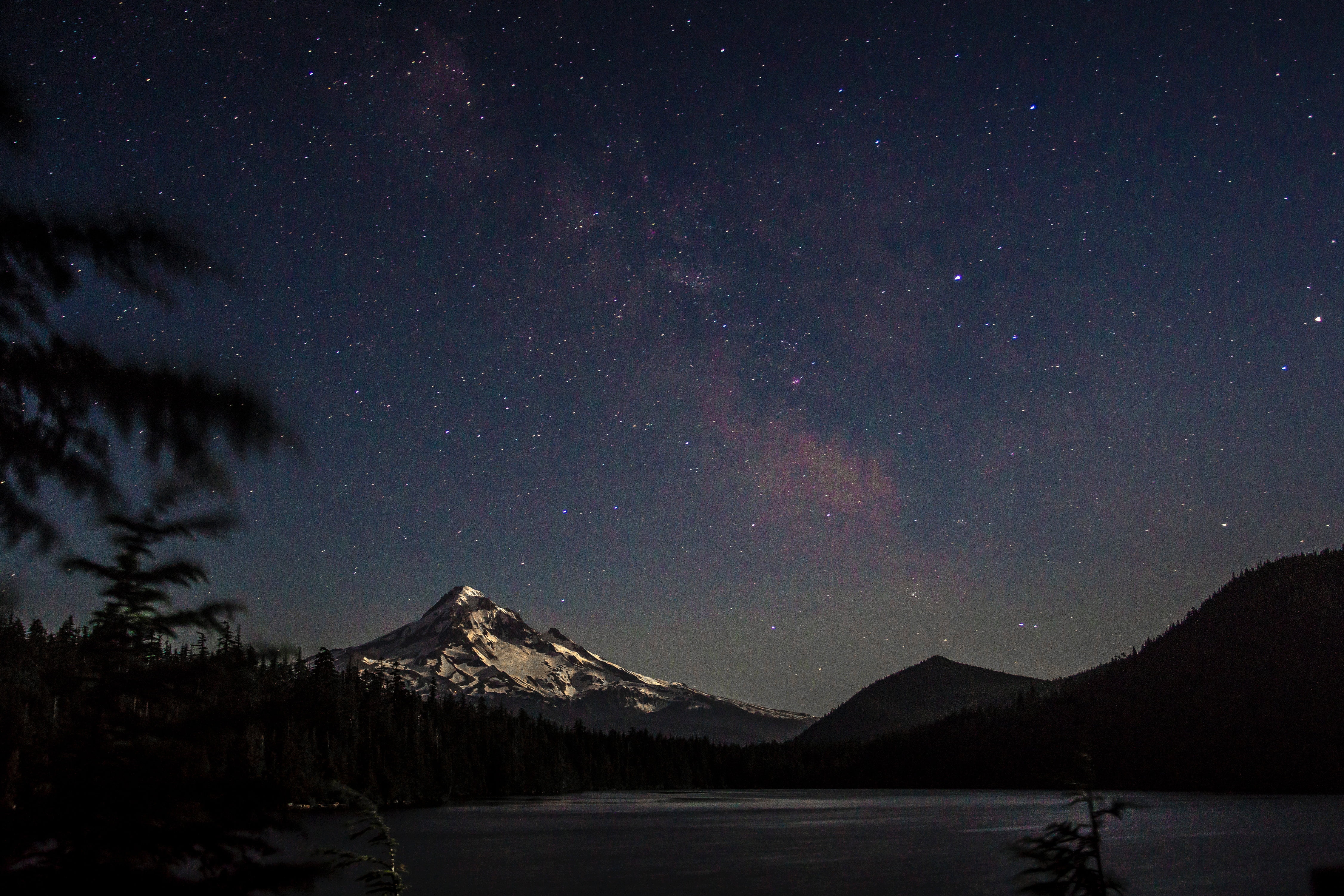 snowcapped mountain, idyllic, mountainm, mountain, winter, nature, starry night, landscape, black, galaxy, white, milky way, mountains, no people, star - space, HD Wallpaper