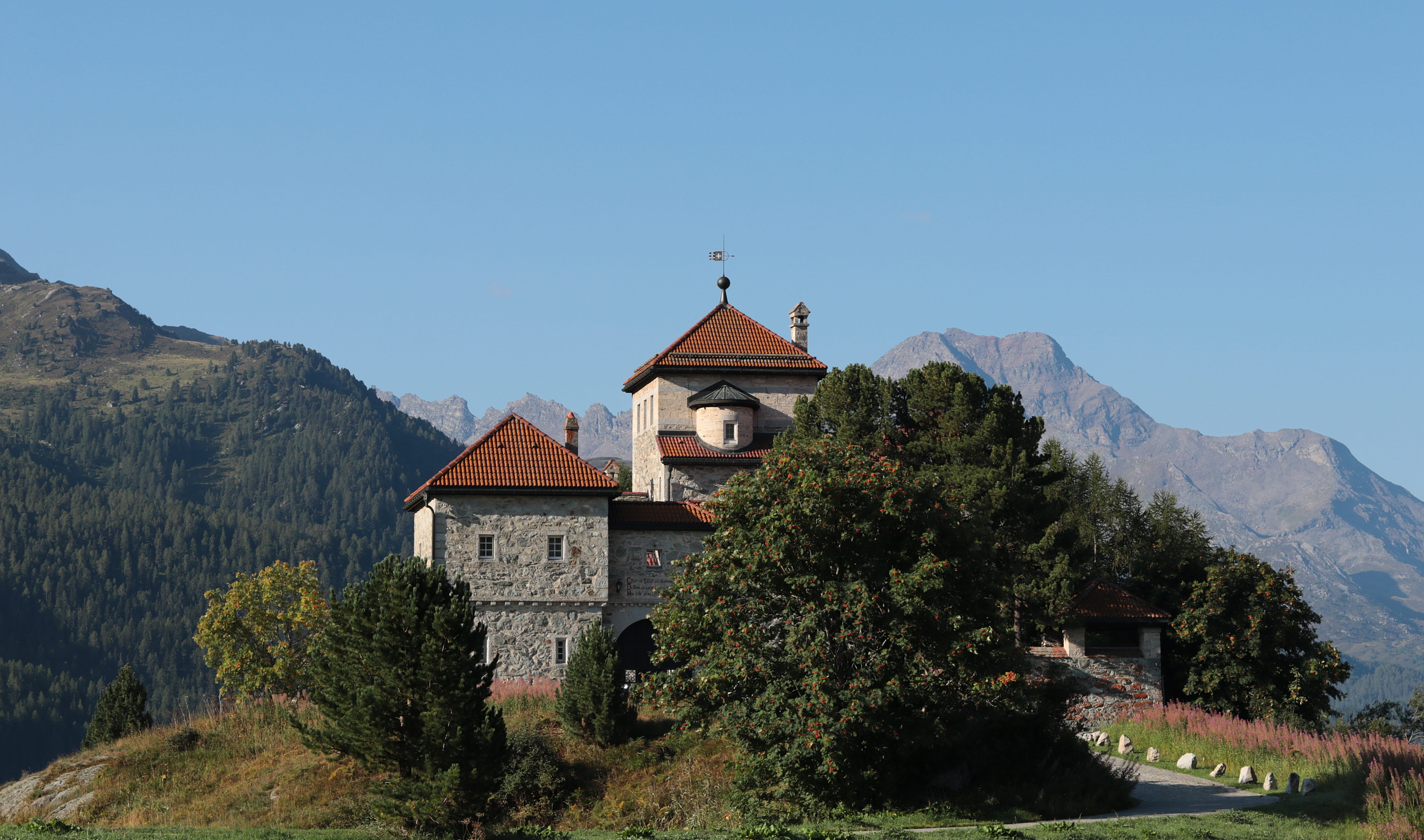 no people, vacations, mountain range, outdoors, mood, silvaplana, culture, old, alpine, clear sky, maloja region, belief, mountains, summer, place of worship, HD Wallpaper