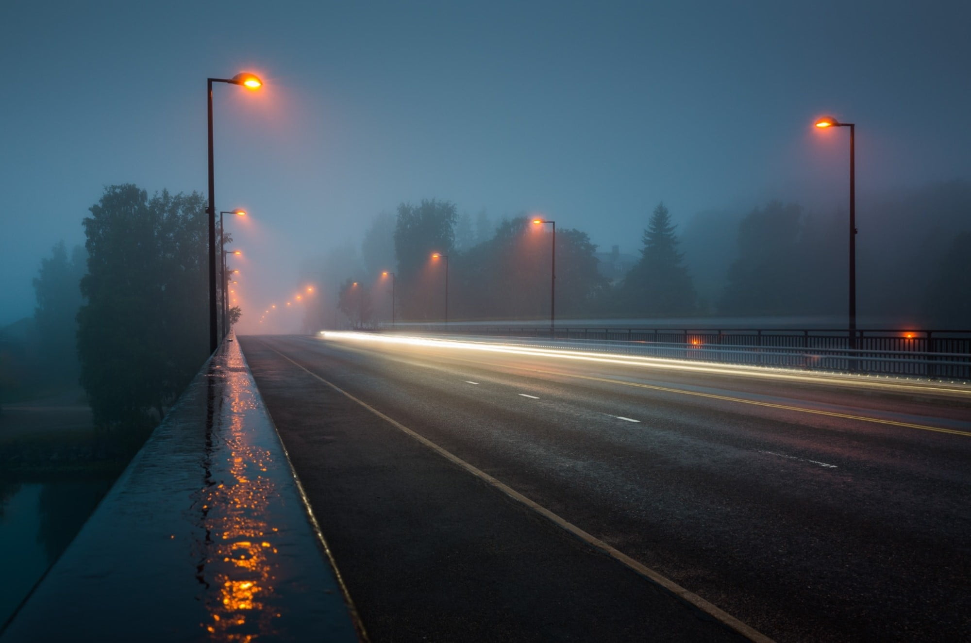 illuminated, photography, diminishing perspective, outdoors, night, city, long exposure, mist, motion, sign, the way forward, direction, sky, rain, fog, HD Wallpaper