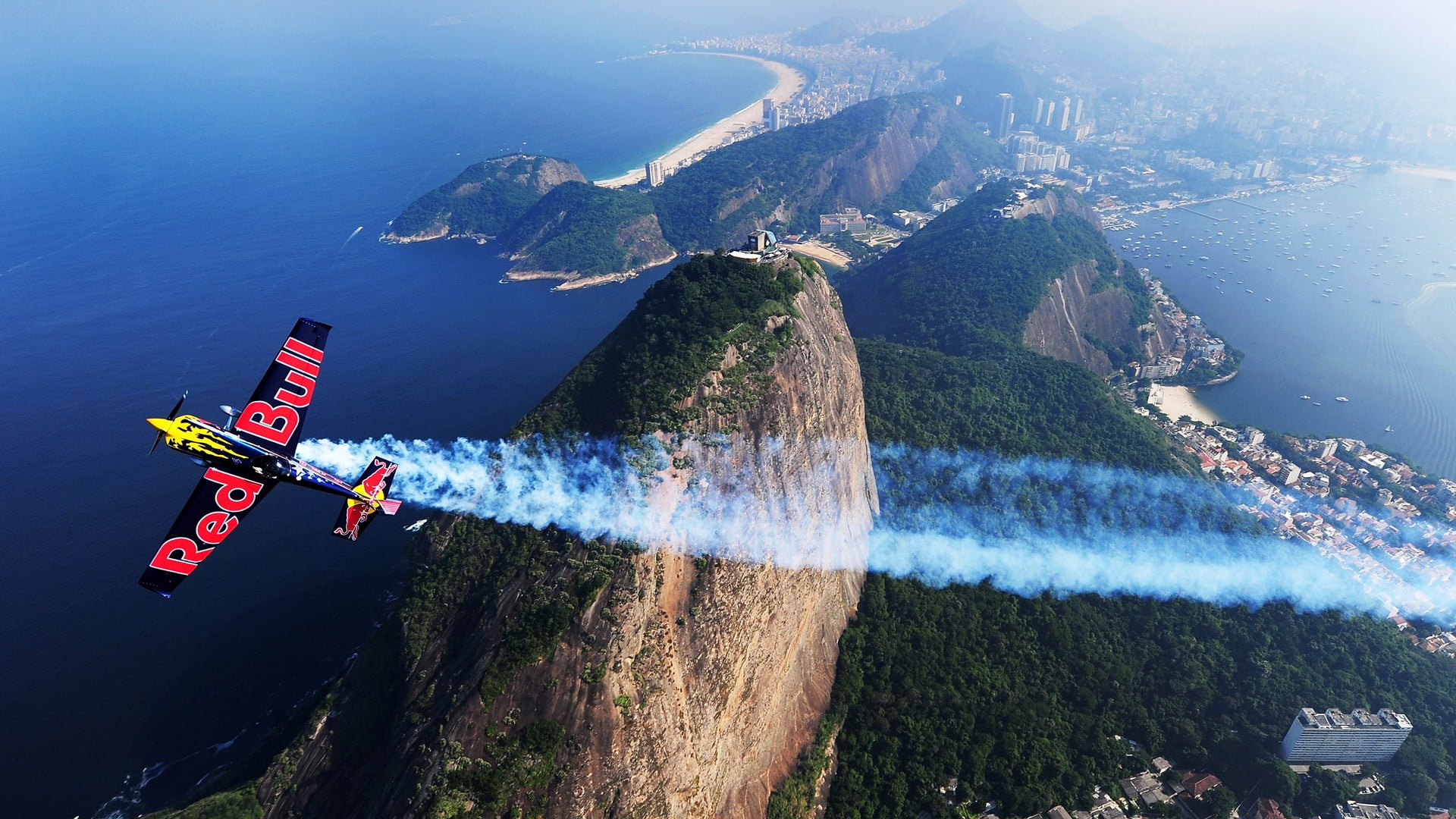 water, travel destinations, Rio de Janeiro, land, plane, airplane, bull, adventure, one person, sport, red, nature, black, landscape, communication, day, HD Wallpaper