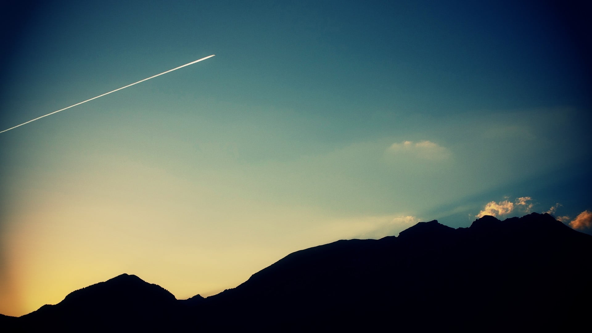 majestic, cloud - sky, aircraft, contrails, mountain, low angle view, mountains, no people, landscape, sky, sunlight, mountain peak, silhouette, non-urban scene, HD Wallpaper