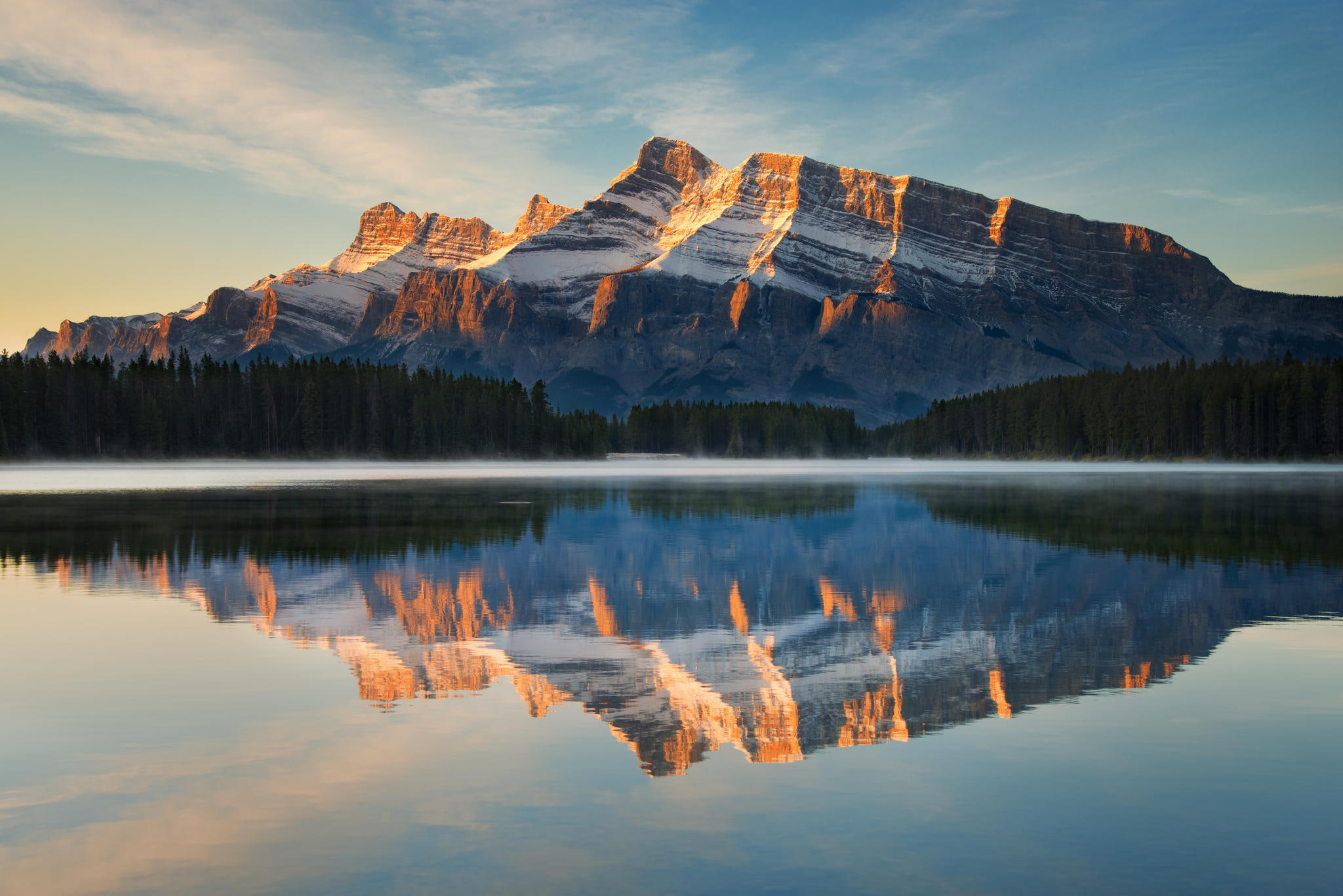 1080P, banff, mountain, forest, rundle, reflection, canada, nature, lake, two jack, national park, HD Wallpaper