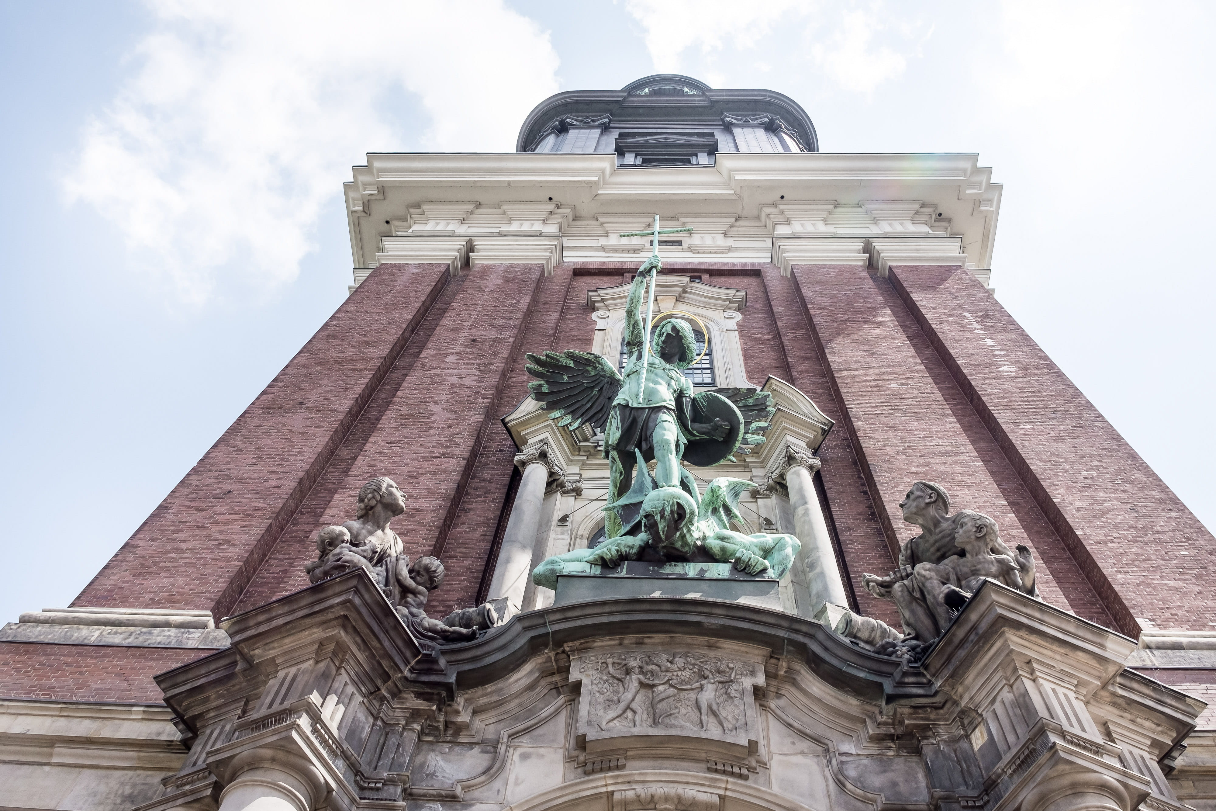 baroque, town, hanseatic, s, sankt, art and craft, hauptkirche, tourism, bronze, michel, religious, building, german, exterior, history, 4K, archangel, HD Wallpaper
