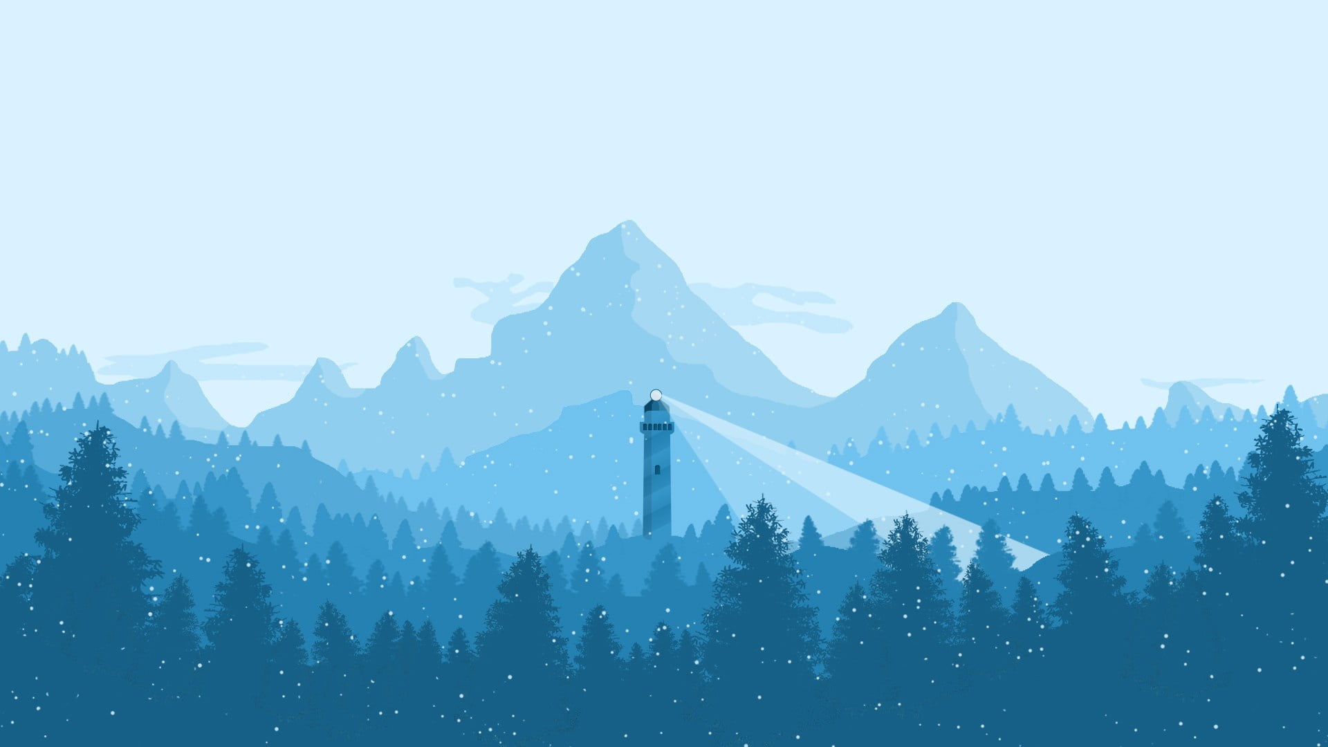 1080P, winter, forest, mountains, frost, trees, mounts, lighthouse, firewatch, light, blue, cold, blue shades, the sky, tree, snow, ate, HD Wallpaper
