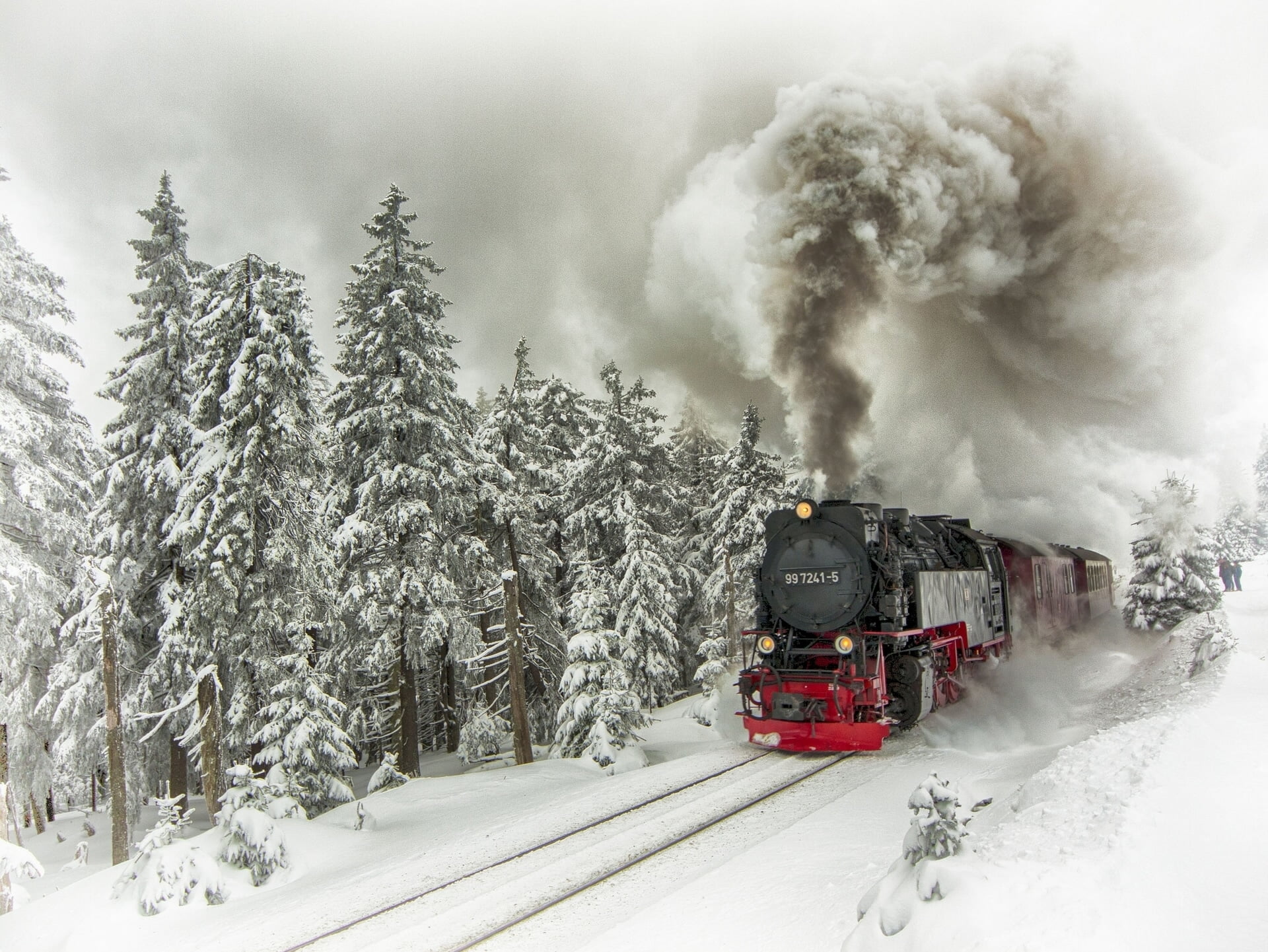 composition, environment, road, illustration, old, mode of transportation, plant, mountain, the engine, white, black, outdoors, rails, no People, tree, HD Wallpaper