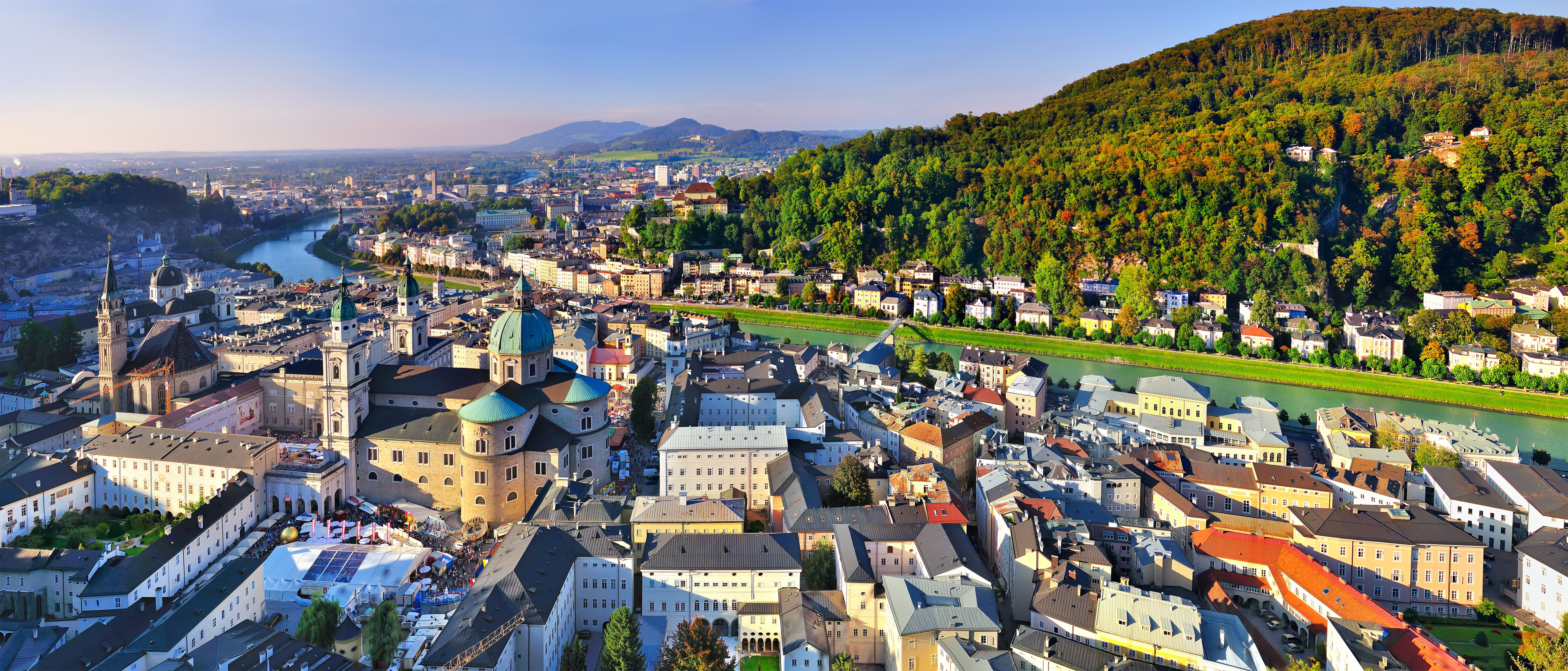 Salzburg, Home, 5K, Mountains, The city, Austria, River, panorama, HD Wallpaper