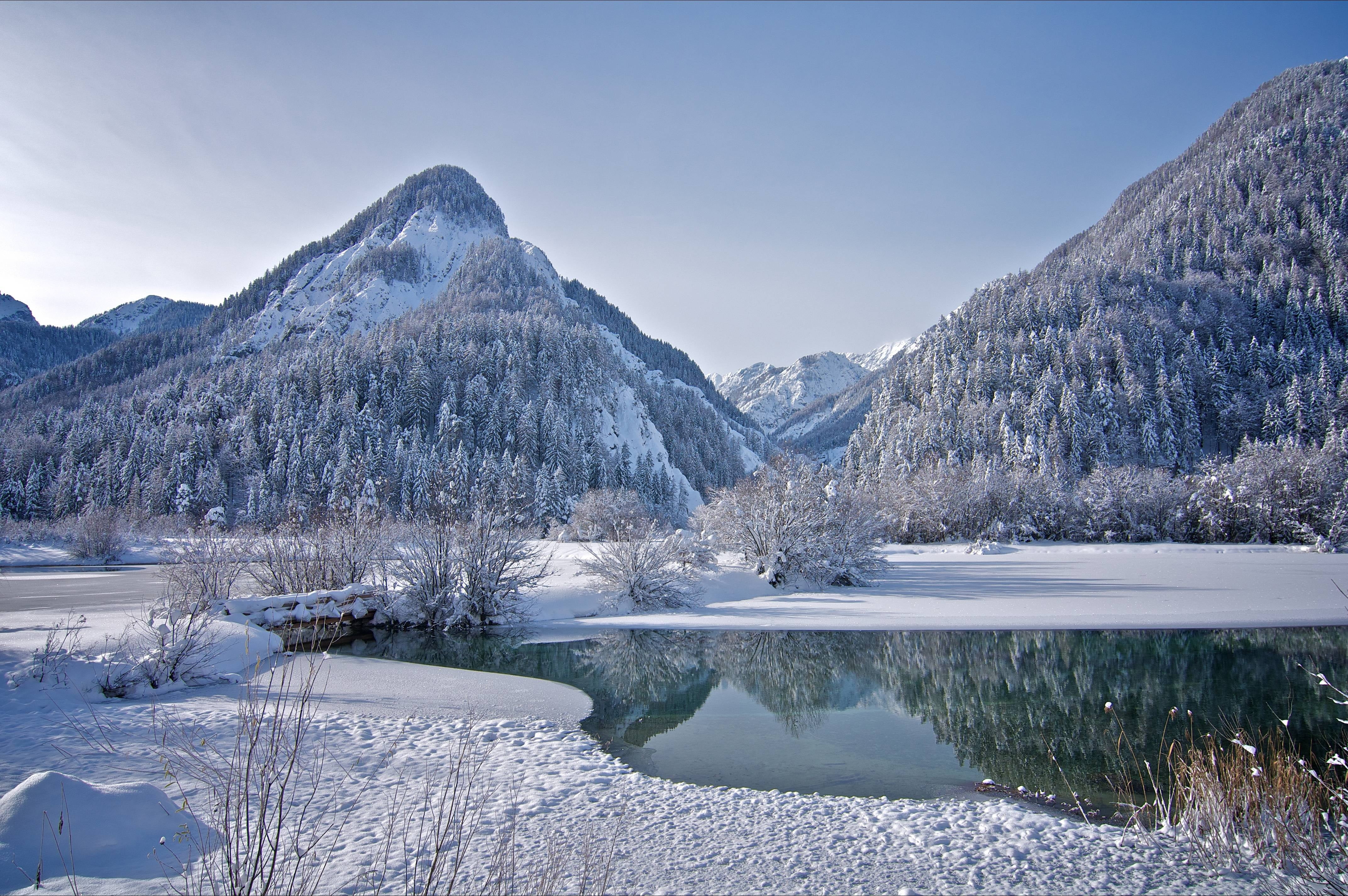 cold temperature, sky, water, nature, white, cold - Temperature, woodland, freshness, tranquility, snow, sunlight, tranquil Scene, outdoors, frozen, lake, HD Wallpaper
