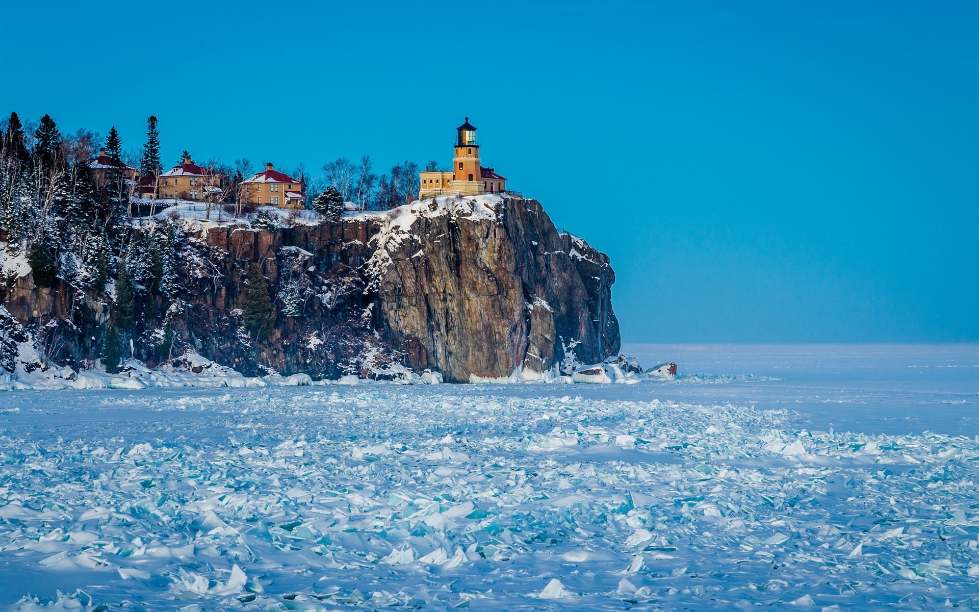 Lighthouse, Frozen, Snow, 1080P, Winter, HD Wallpaper