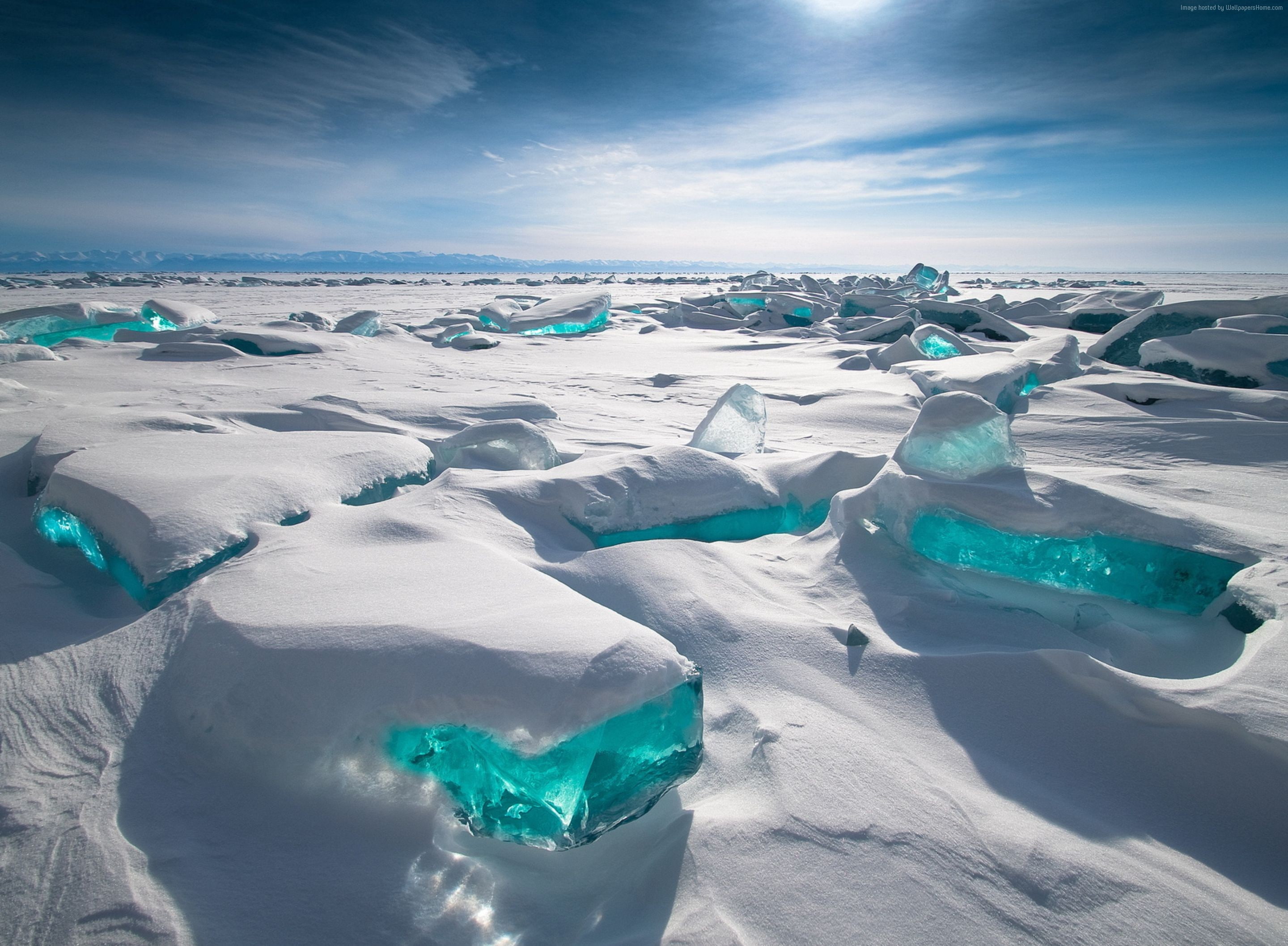 2K, HD, snow, Lake Baikal, ice, HD Wallpaper