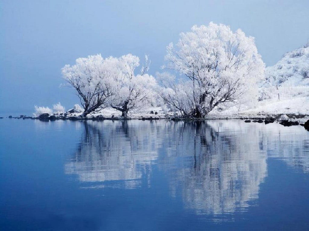 waterfront, no people, tranquil scene, frozen water, snow, lake, tranquility, cold temperature, day, winter, nature, painting, body, sky, house, white, HD Wallpaper