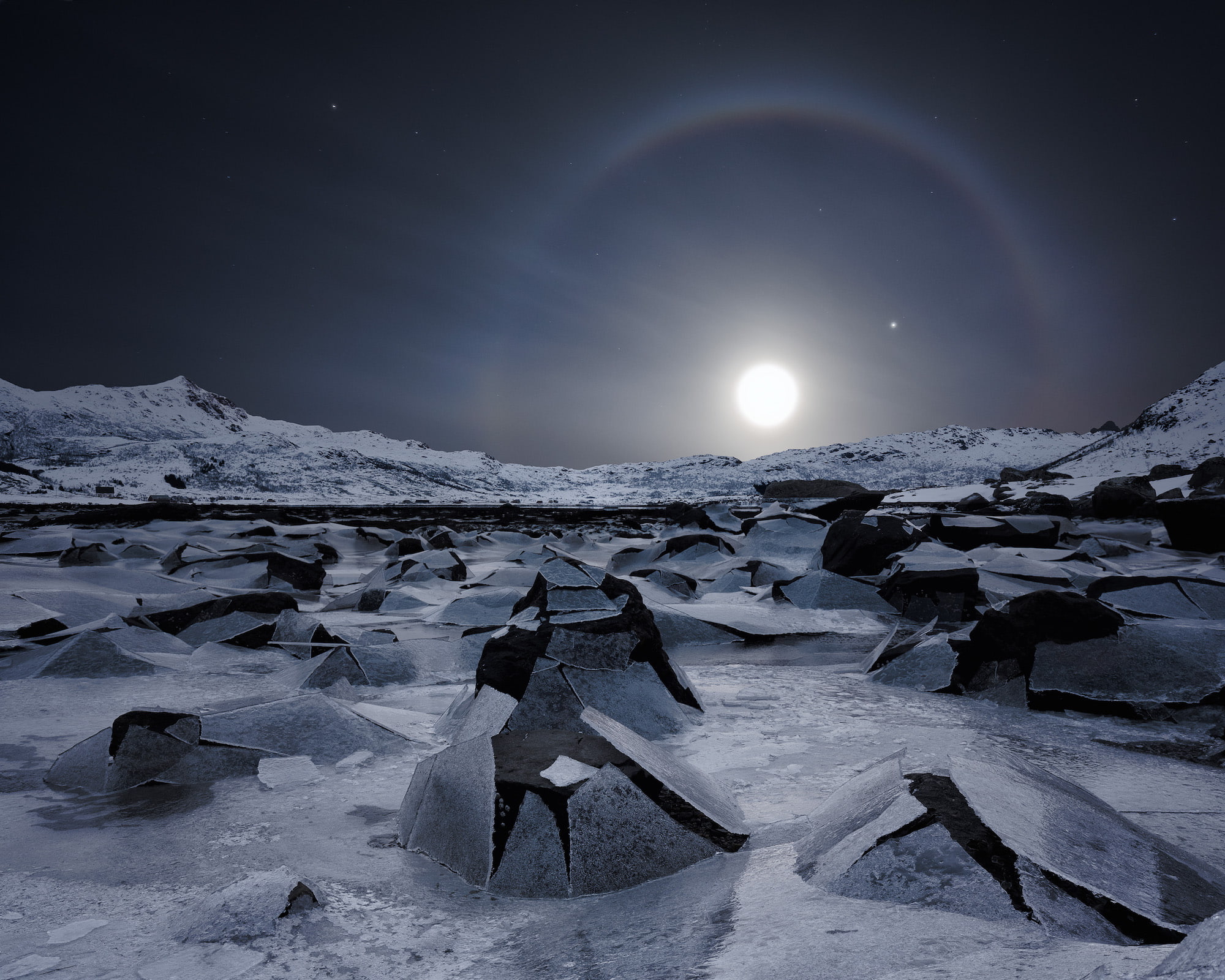 nature, frozen lake, stones, night, 1080P, rock, long exposure, Lofoten, snow, Norway, landscape, clear sky, winter, mountains, Moon, moonlight, Simone Cmoon, HD Wallpaper