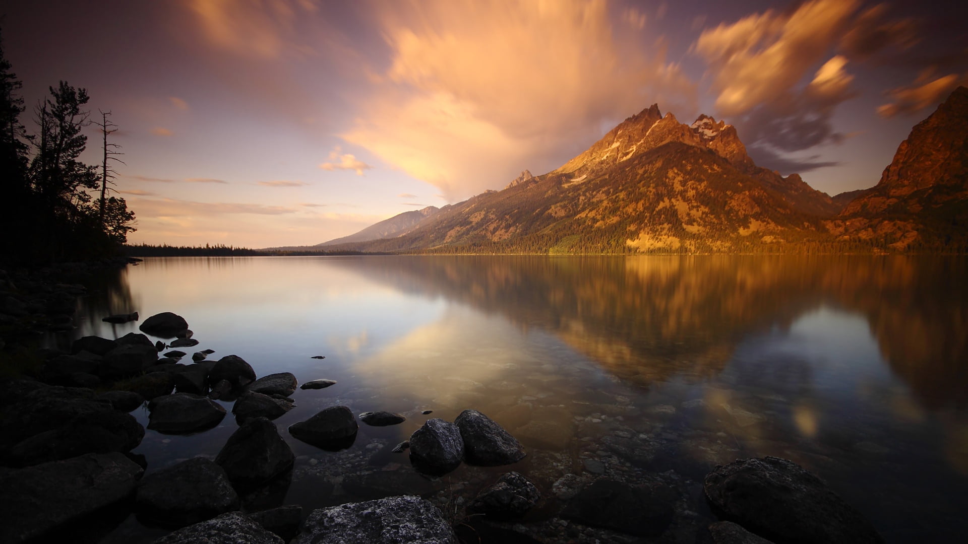 tree, coast, mountain, dawn, sun, stones, rock, dusk, sunrise - Dawn, non-urban scene, tourism, 1080P, blue, sky, scenics, sunlight, summer, landscape, HD Wallpaper