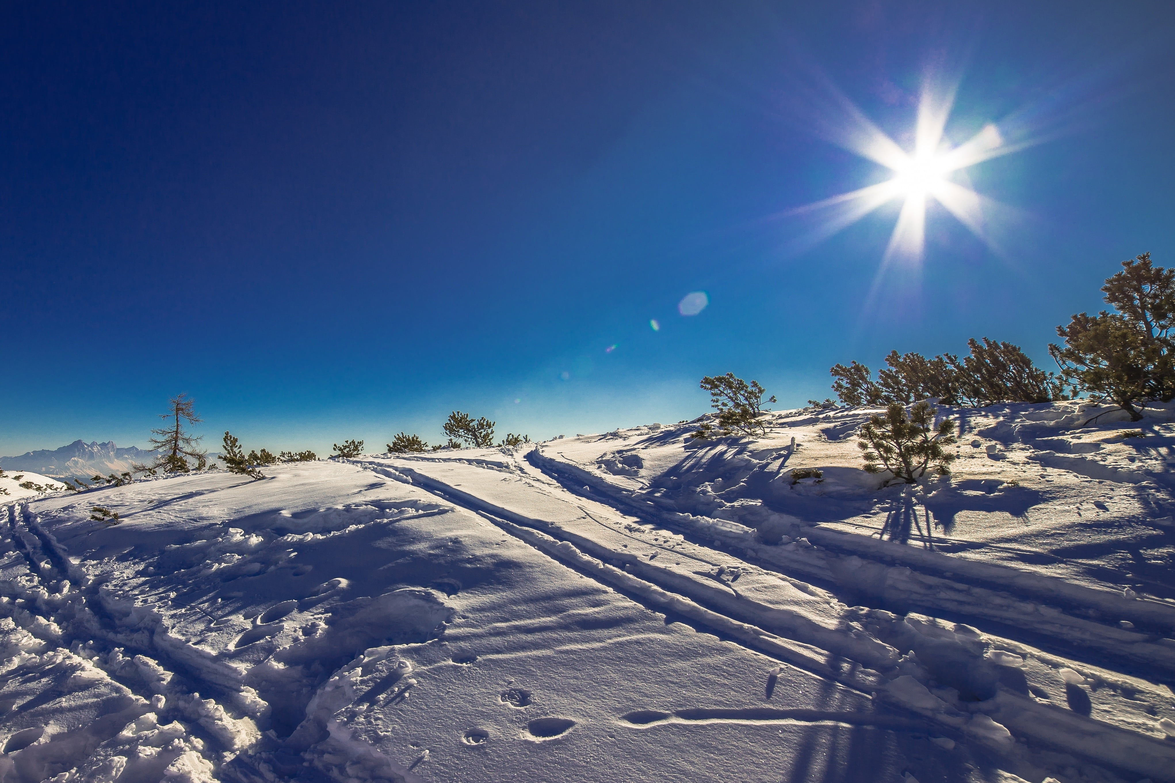 sky, ski run, winter, covering, powder snow, wagrain, austria, blue sky, bright, day, winter time, ski track, winter magic, snowy, tranquility, clear sky, HD Wallpaper