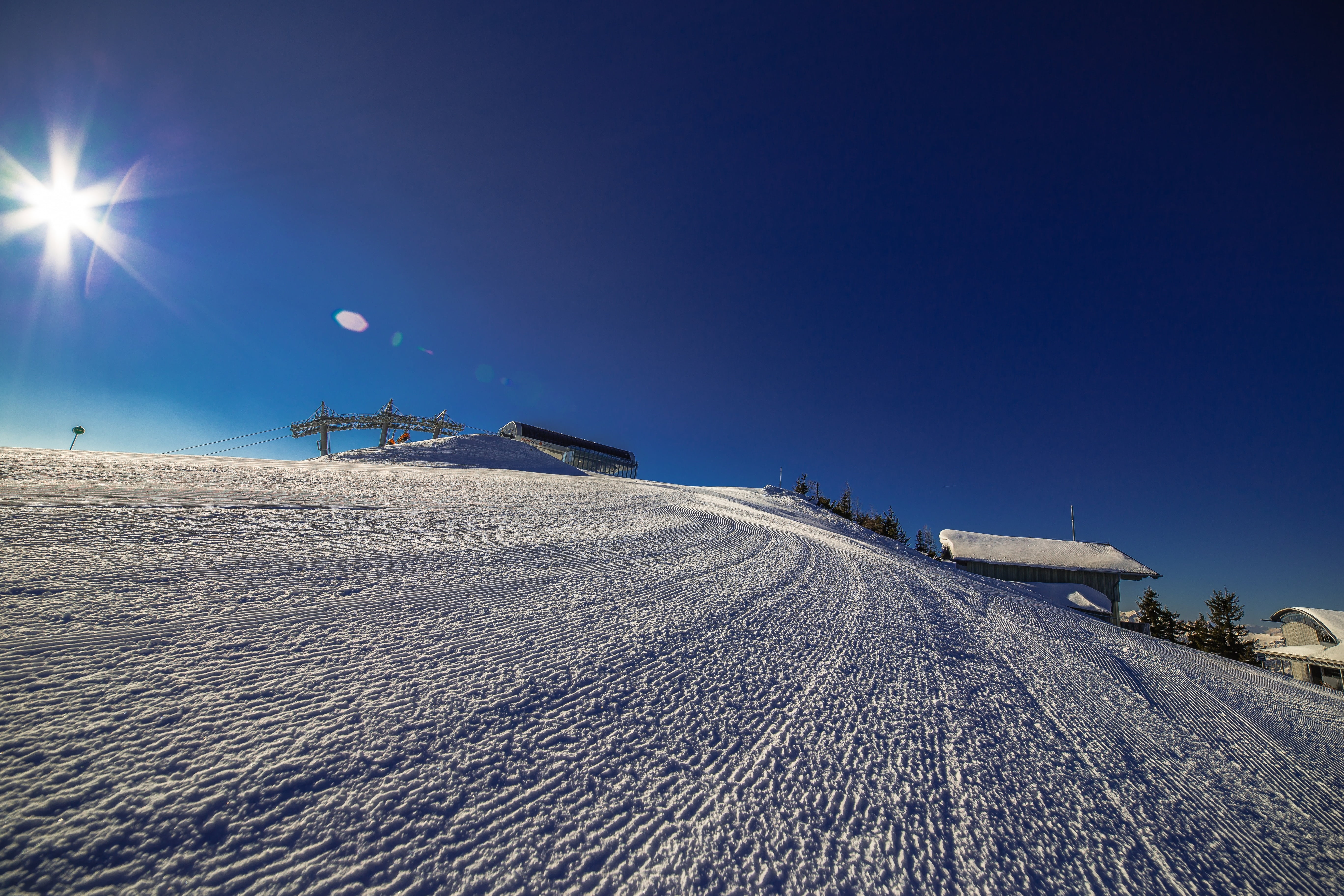 sky, blue, copy space, mountain peak, snow magic, daytime, scenics - nature, house, beauty in nature, ski run, austria, snow, day, white, clear sky, water, HD Wallpaper