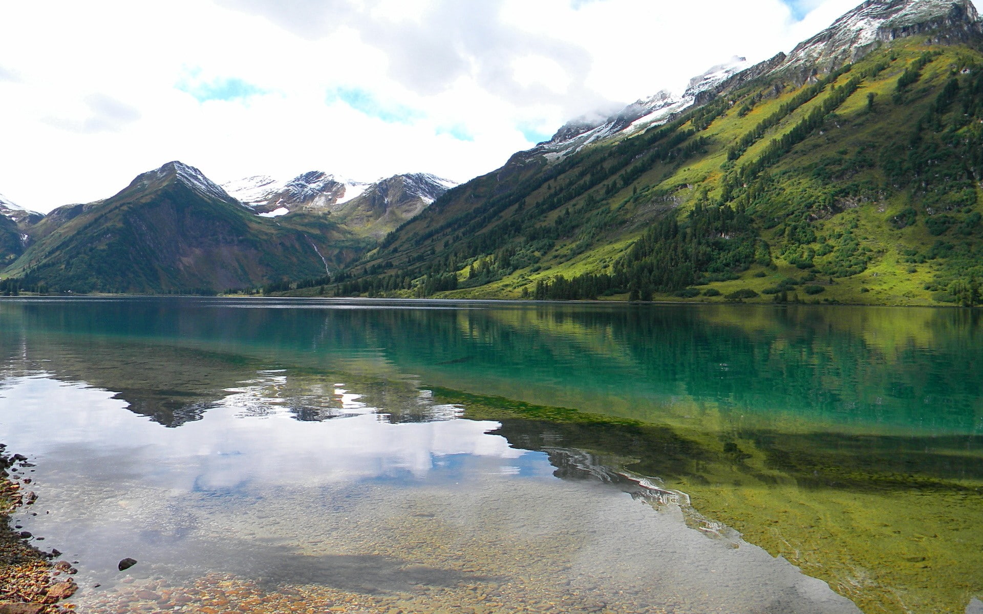 mountain range, non-urban scene, lake, water, reflection lake, waterfront, beauty in nature, day, tree, cloud - sky, scenics - nature, Siberia, nature, HD Wallpaper