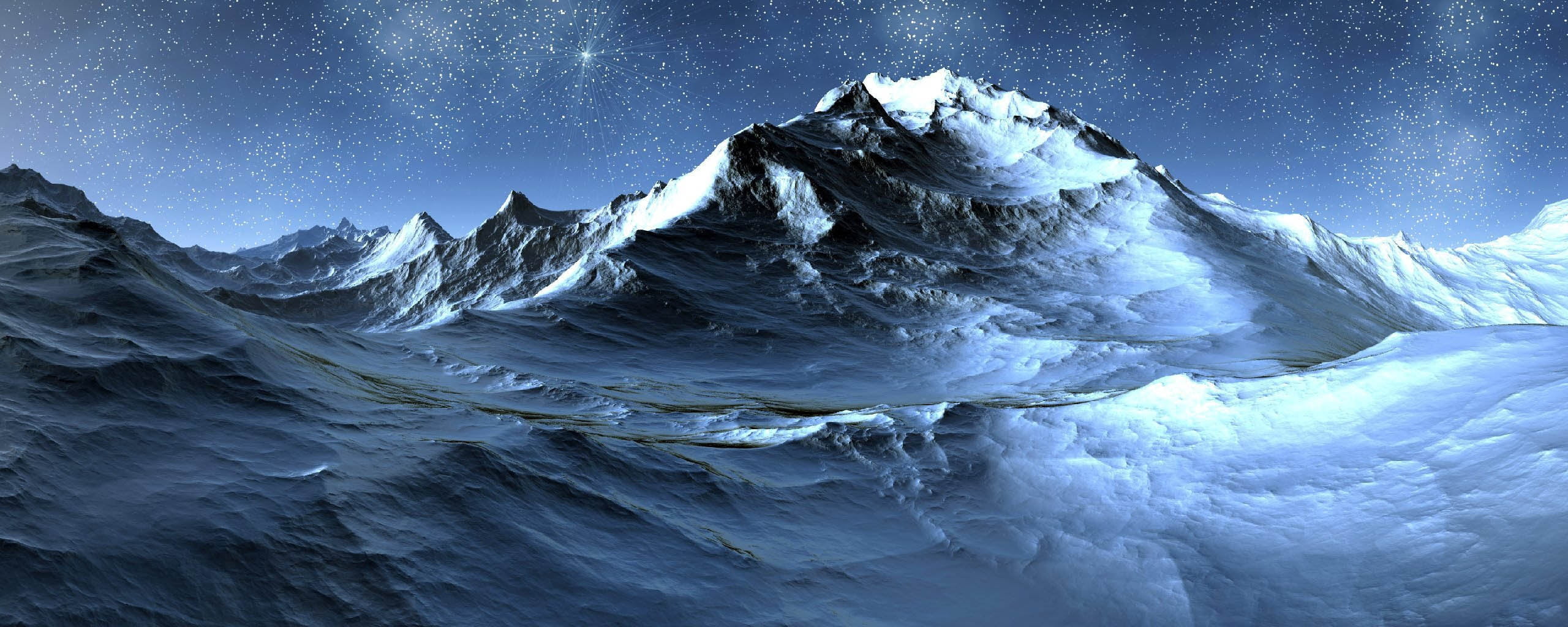 sky, illustration, tranquility, scenics, mountain Range, stars, landscape, polar climate, asia, snow, astronomy, mountains, frozen, blue, environment, arctic, HD Wallpaper