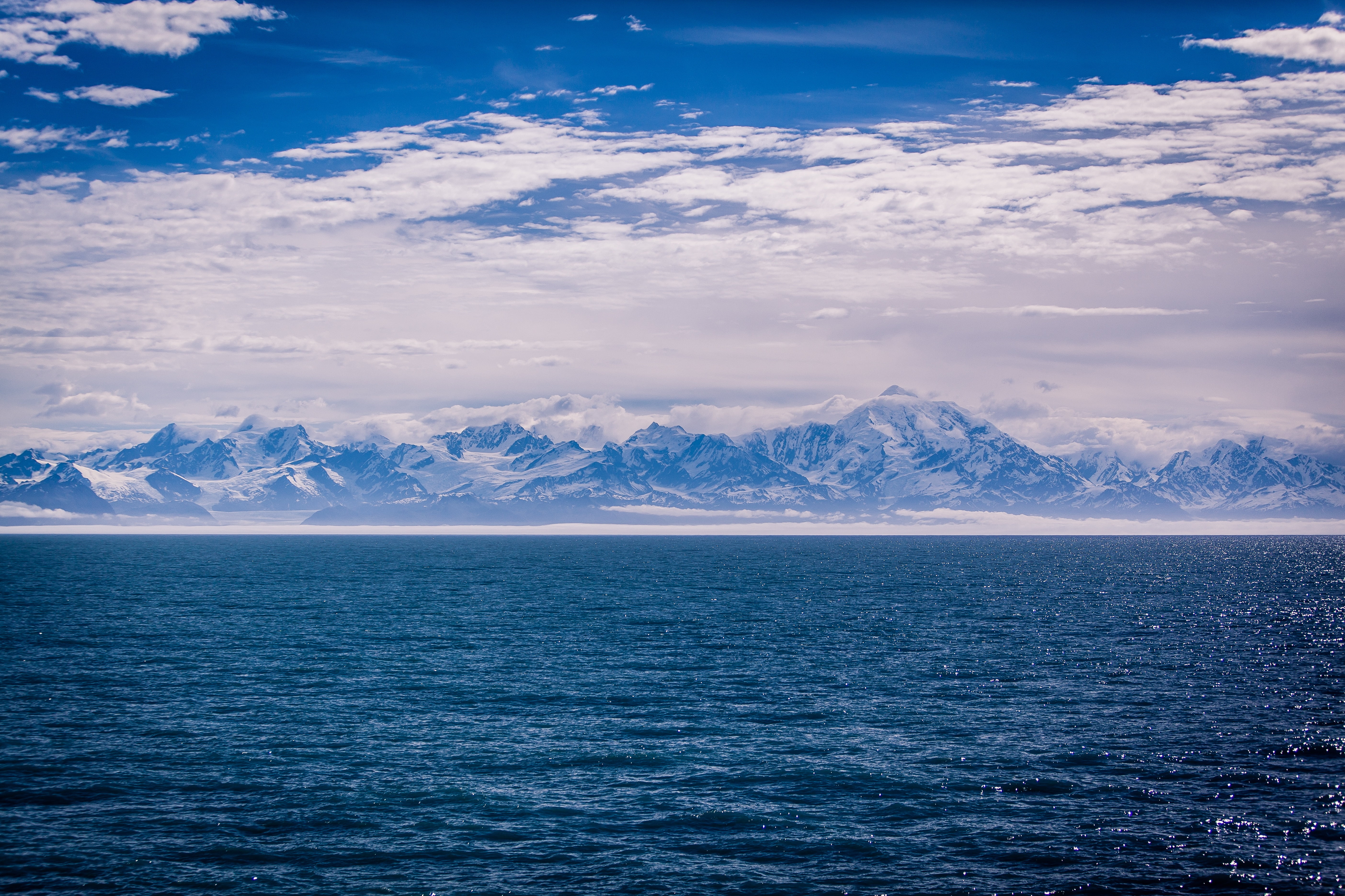 cold temperature, sea, scenics - nature, 5K, travel, alaska, cloud - Sky, arctic, frozen, nature, mountain Peak, snowcapped, snow, glacier bay basin, beauty In Nature, HD Wallpaper