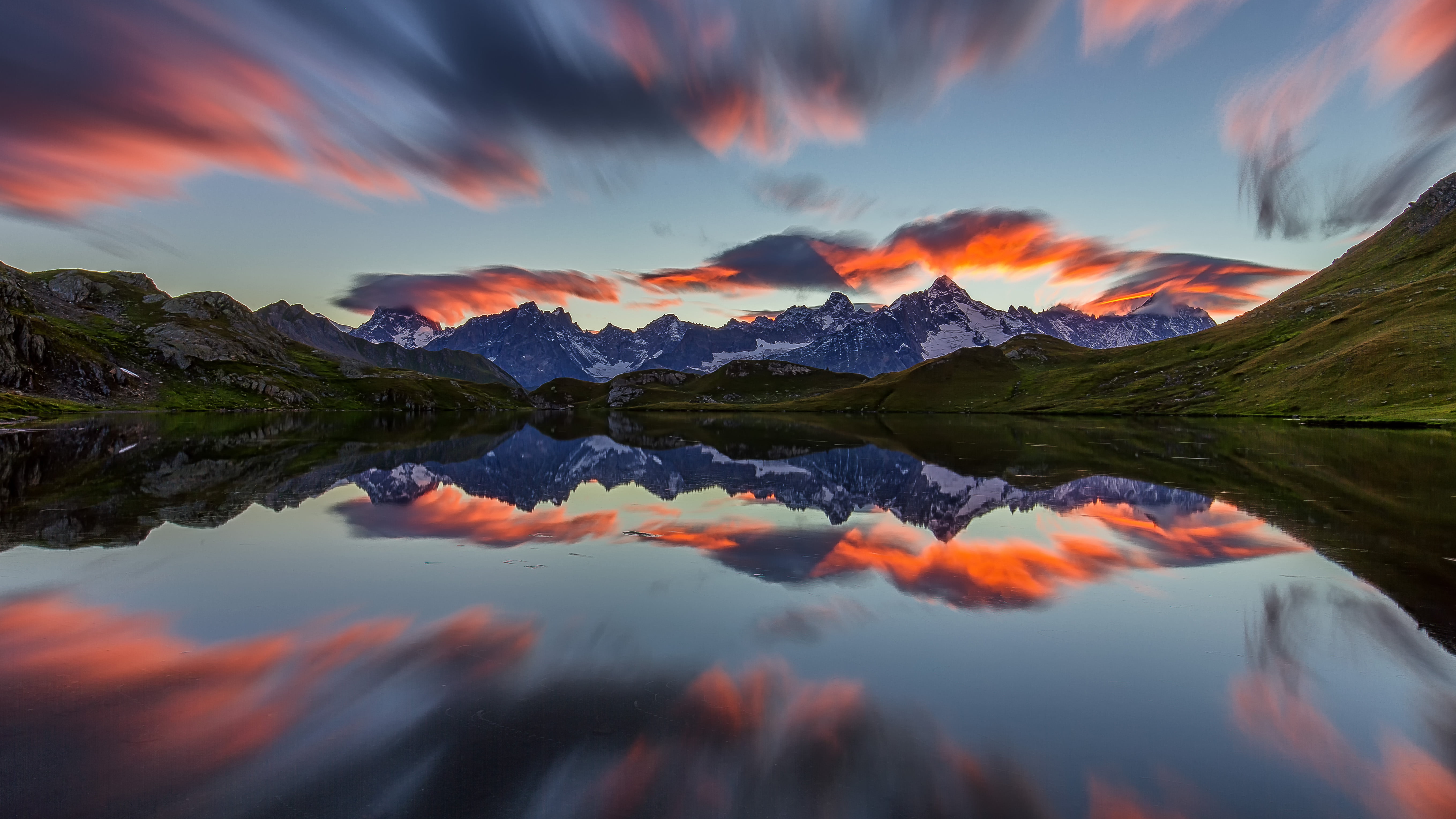 swiss, de, green grass, commons, Lake, nature, field, landscape, reflection, outdoors, body, mountain, Lacs, Wallis, water, body of water, green, grass, HD Wallpaper