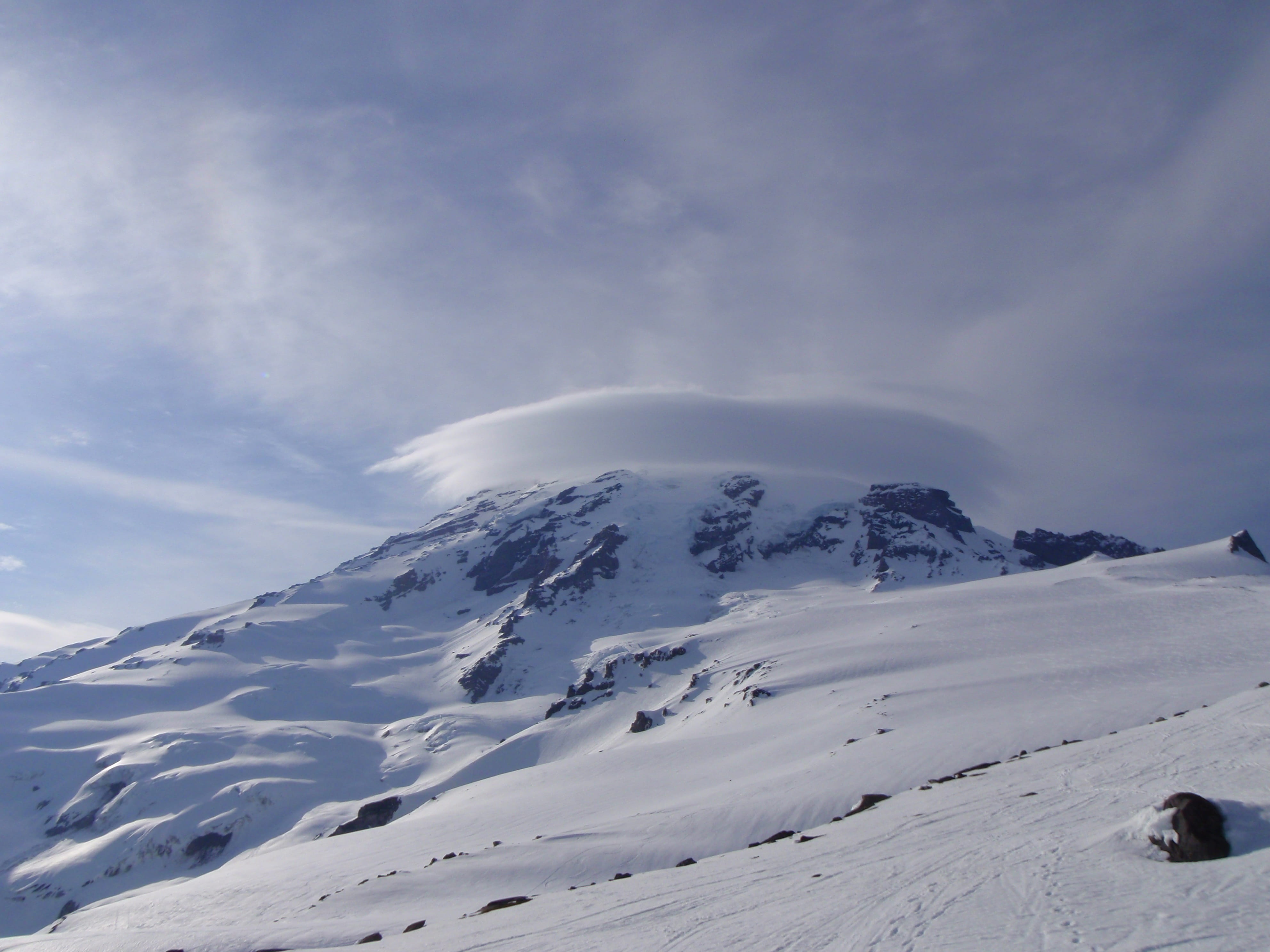 idyllic, scenics - nature, sky, snow, non-urban scene, winter, Lenticular, extreme weather, mountain peak, beauty in nature, Rainier, landscape, tranquility, HD Wallpaper