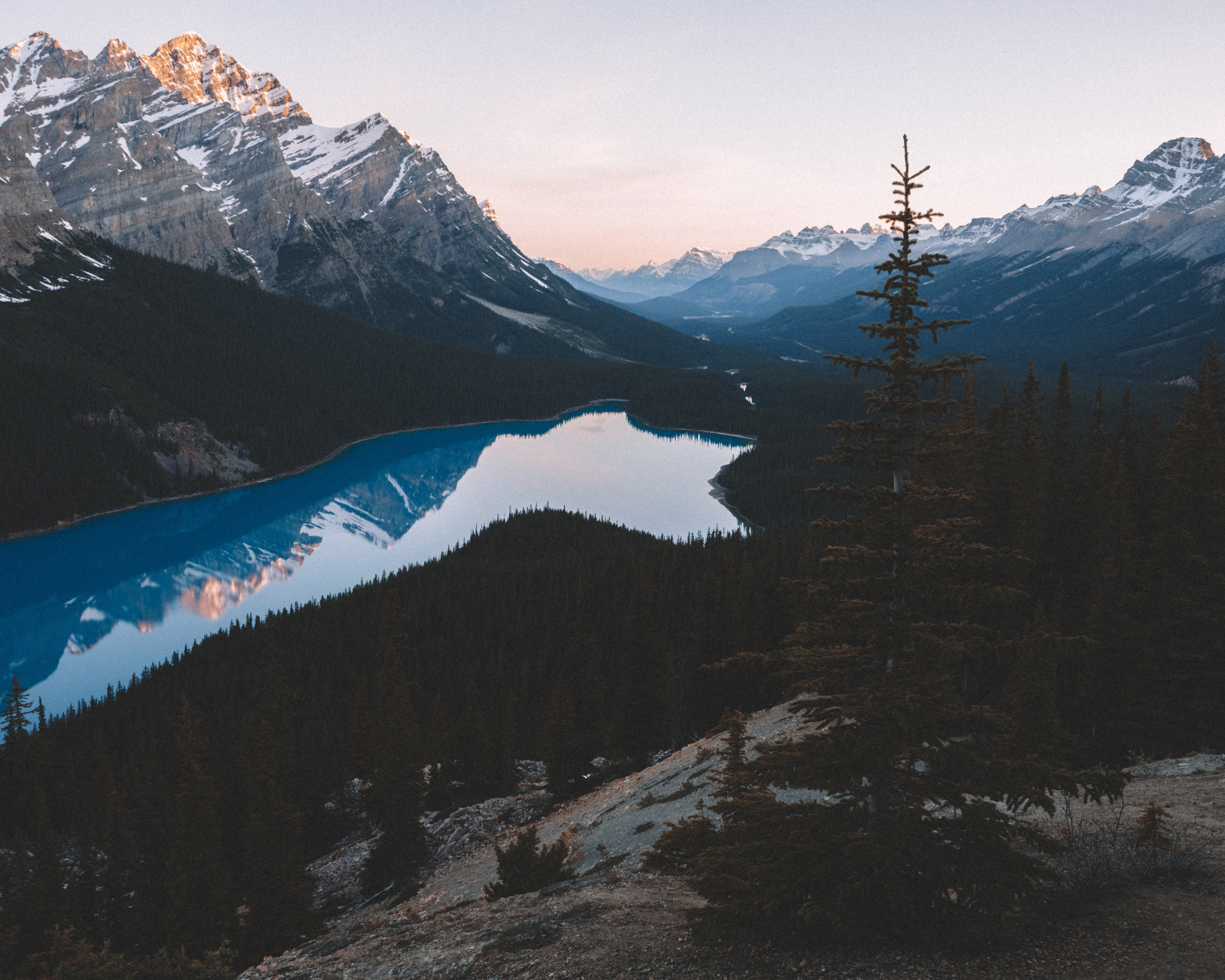 4K, mountains, water, snow, nature, lake, trees, Lake Louise, HD Wallpaper