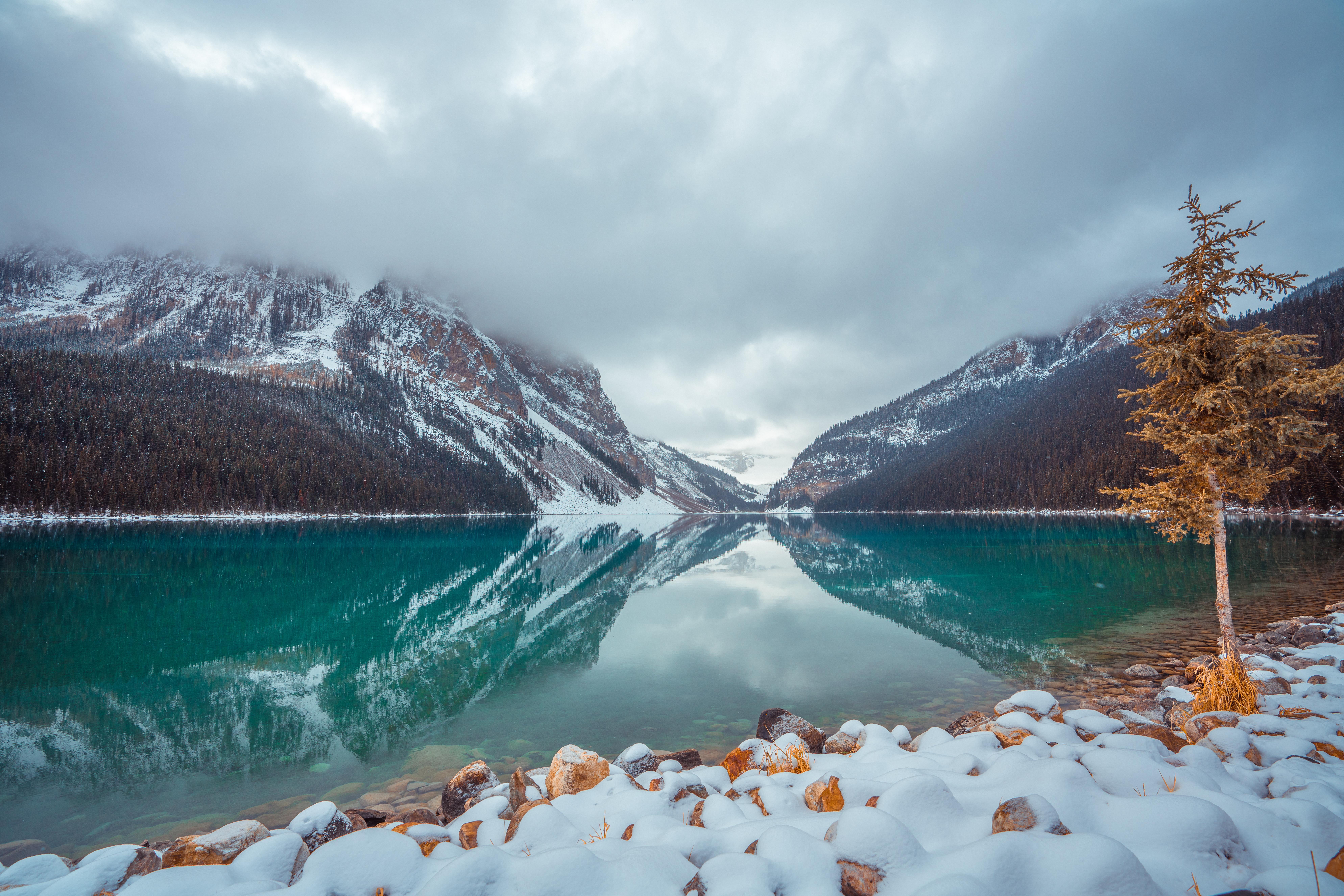 Lake Louise, Winter, 8K, Lakes, HD Wallpaper