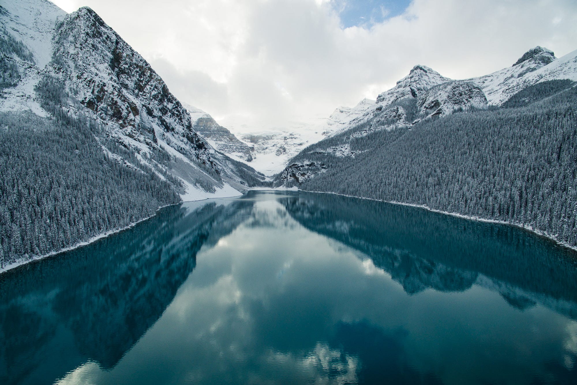 lake, nature, 1080P, mountains, Canada, landscape, clouds, reflection, winter, Lake Louise, HD Wallpaper