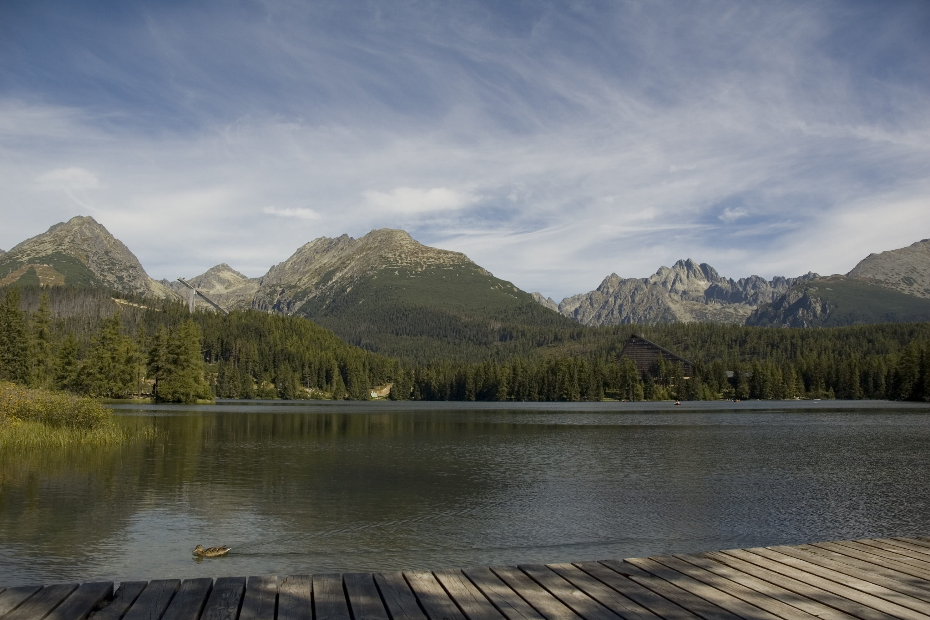 sky, cloud - sky, mountain range, scenics - nature, travel, europe, Landscape, reflection, clouds, scenic, wood - material, summer, mountain peak, scenics, HD Wallpaper
