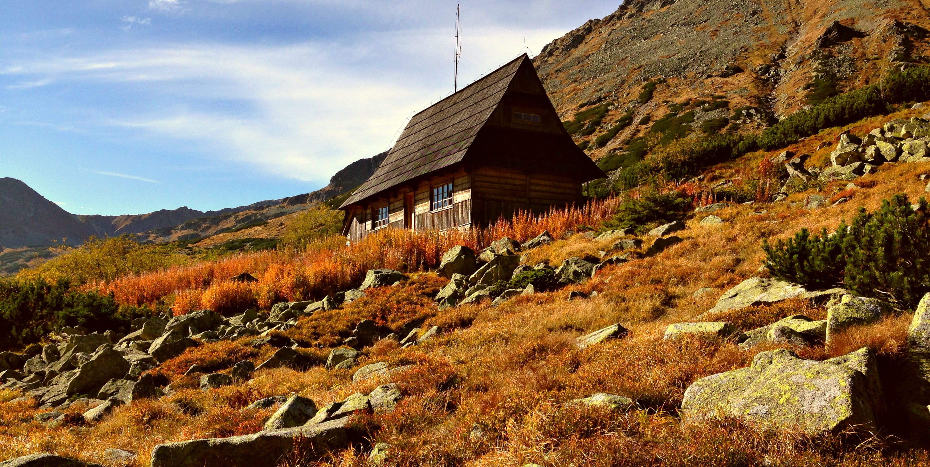 sky, landscape, Tatry, tourism, no people, autumn, Mountains, change, hiking trail, outdoors, built structure, scenics, tranquility, day, 2K, tree, architecture, HD Wallpaper