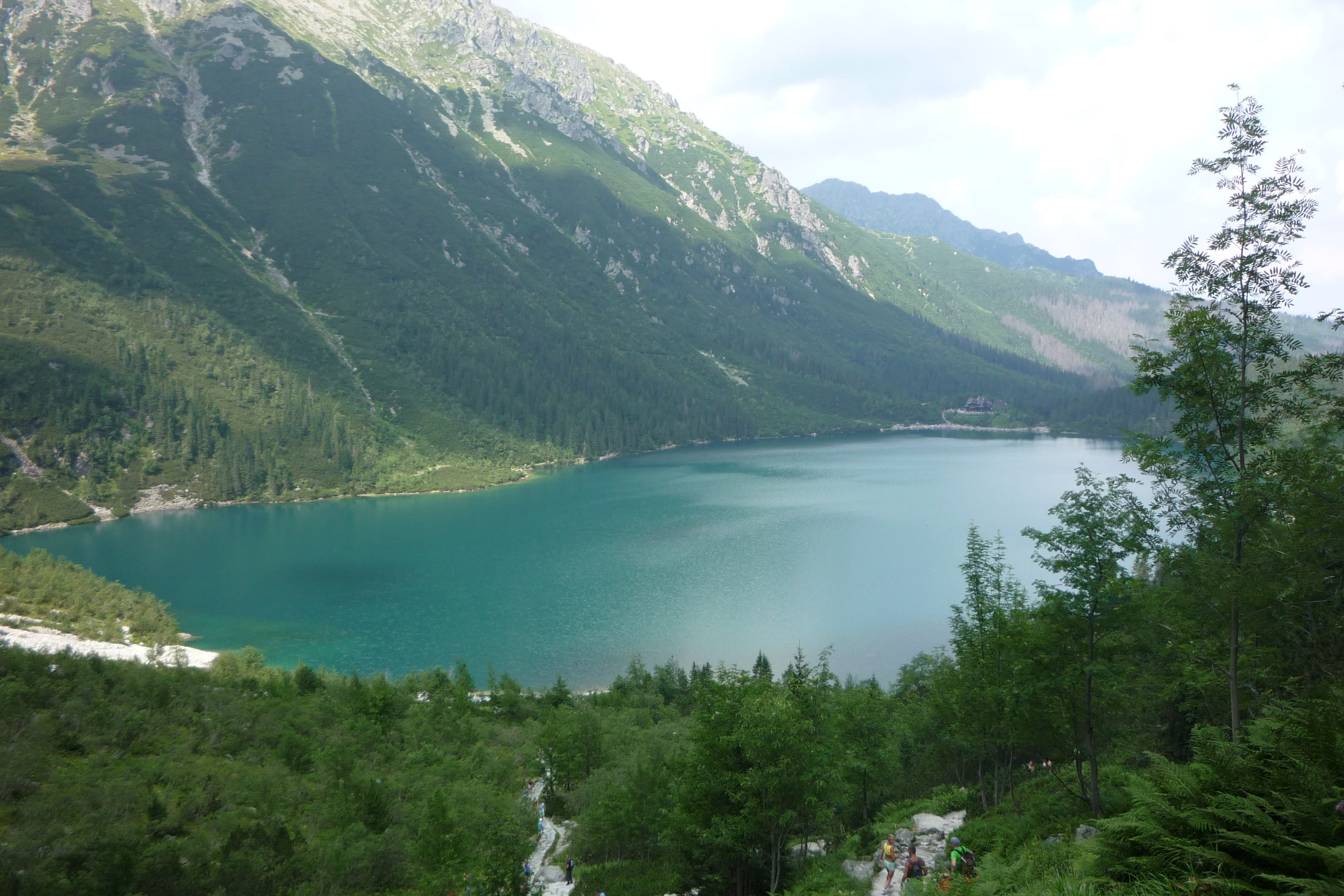 poland, morskie oko, flowing water, mountain, 2K, green color, sky, polish tatras, the beauty of the mountains, beauty in nature, landscape, cloud - sky, HD Wallpaper