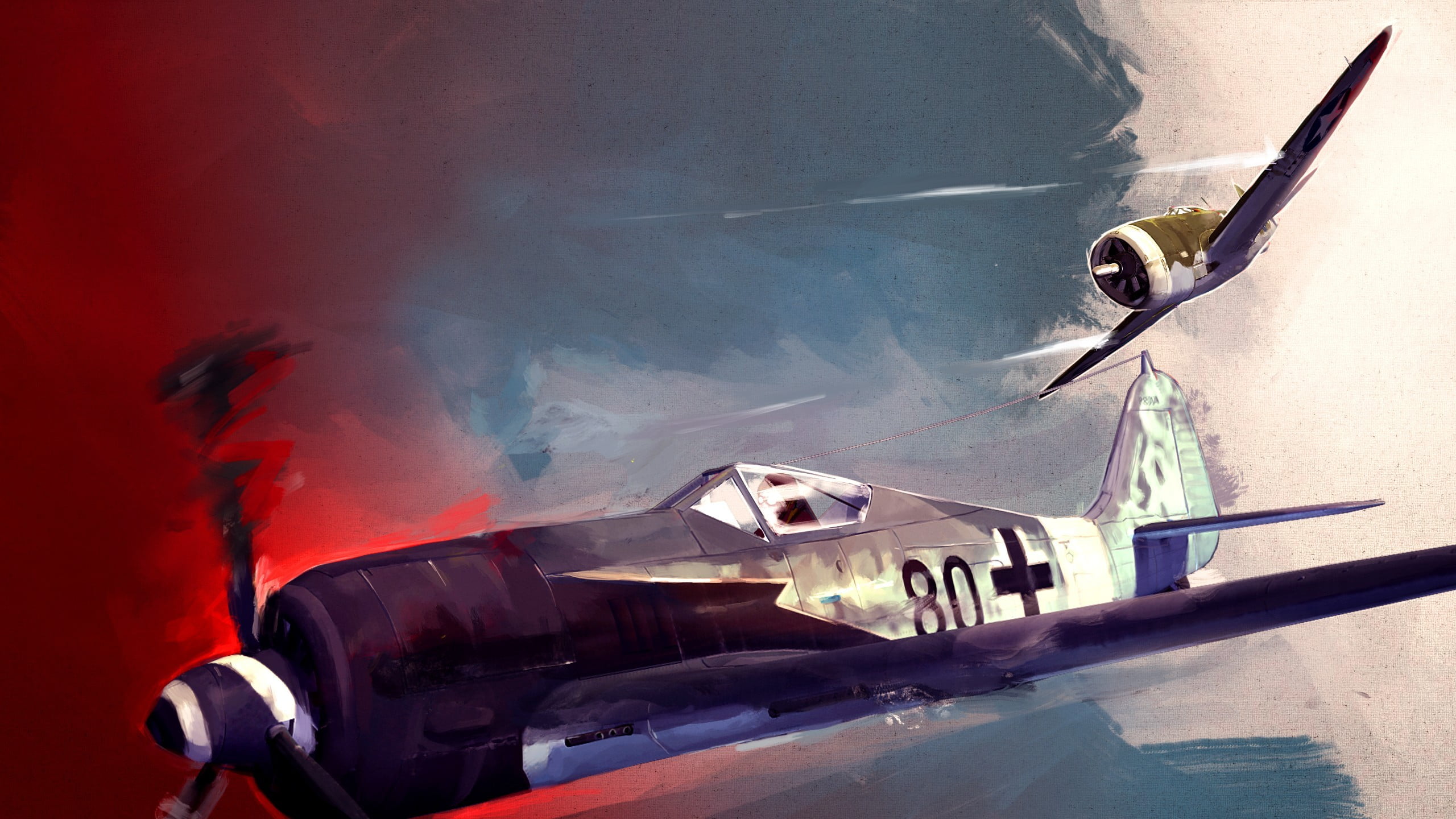 airplane, outdoors, occupation, day, Focke-Wulf Fw 190, art, artwork, water, vehicle, two, one person, military aircraft, aircraft, sunlight, adult, plane, HD Wallpaper