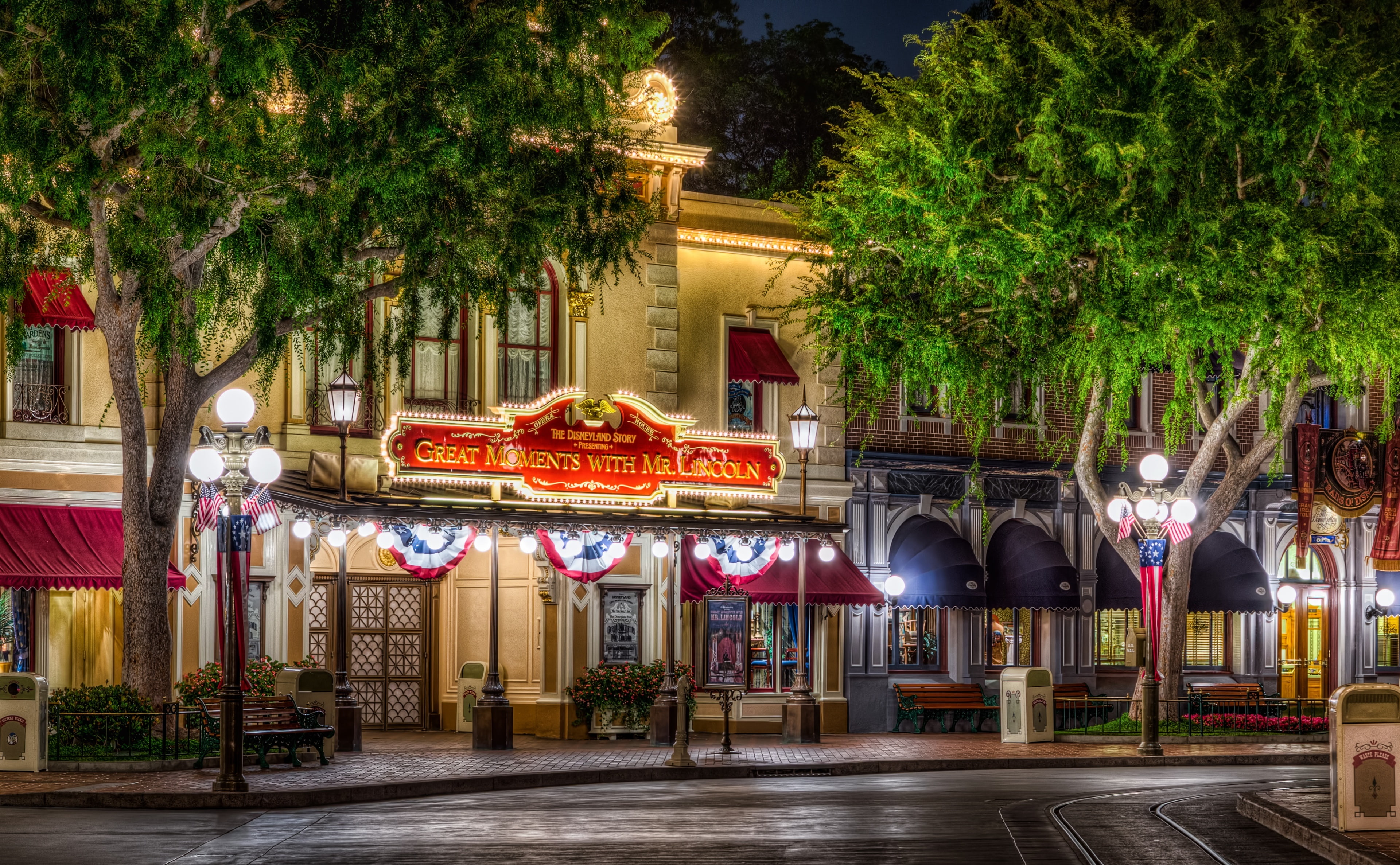plant, 4K, lighting equipment, growth, Mister Lincoln, lincoln, building exterior, transportation, city, built structure, Disneyland, United States, tree, HD Wallpaper