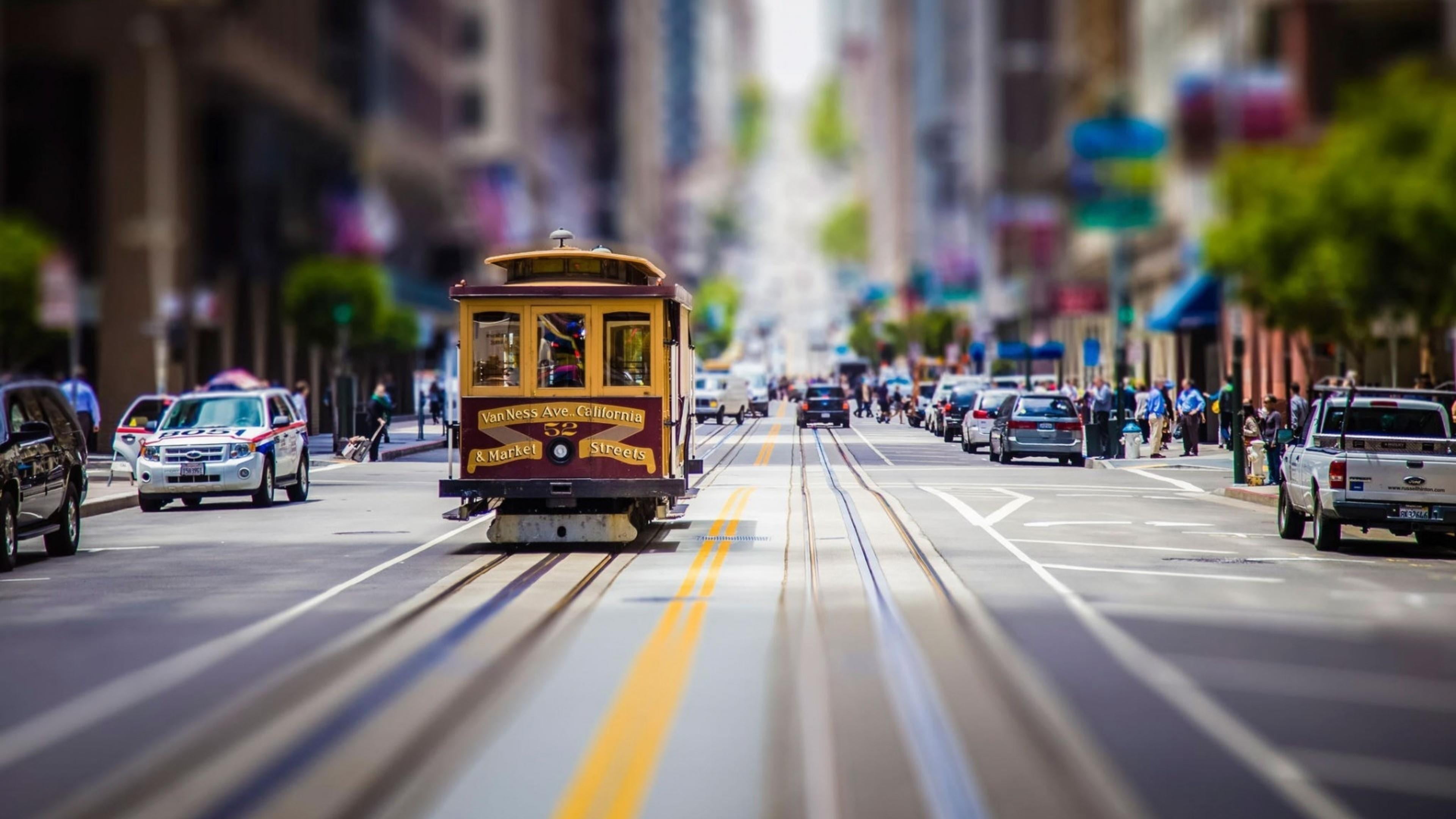 cars, architecture, land vehicle, miniaturized, city life, motion, city street, tram, road, taxi, motor vehicle, scene, diorama, cable car, marking, public transportation, HD Wallpaper