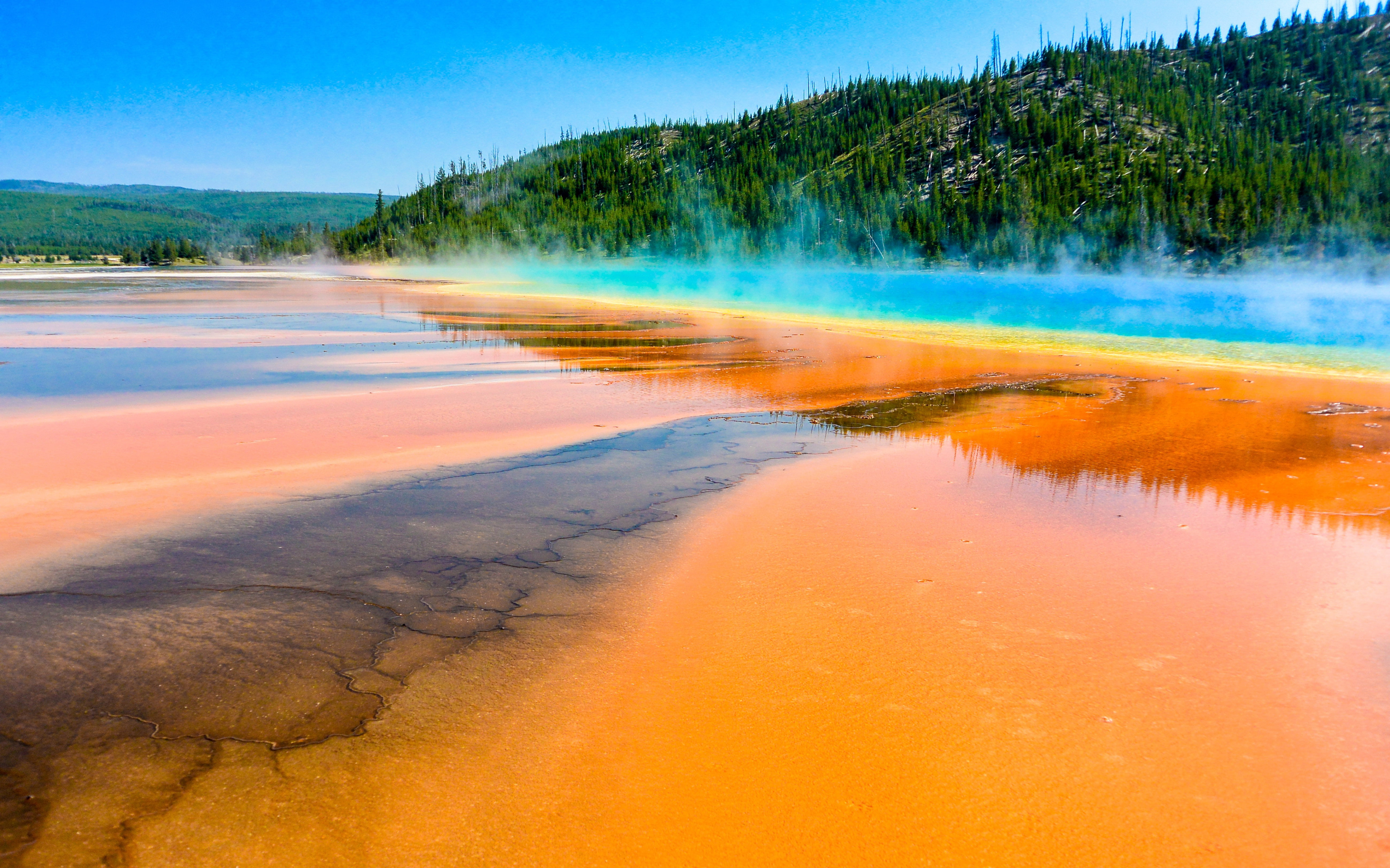 plant, landscape, desktop, yellowstone, mountain, spring, sky, no people, prismatic, orange color, outdoors, national, park, power in nature, HD Wallpaper