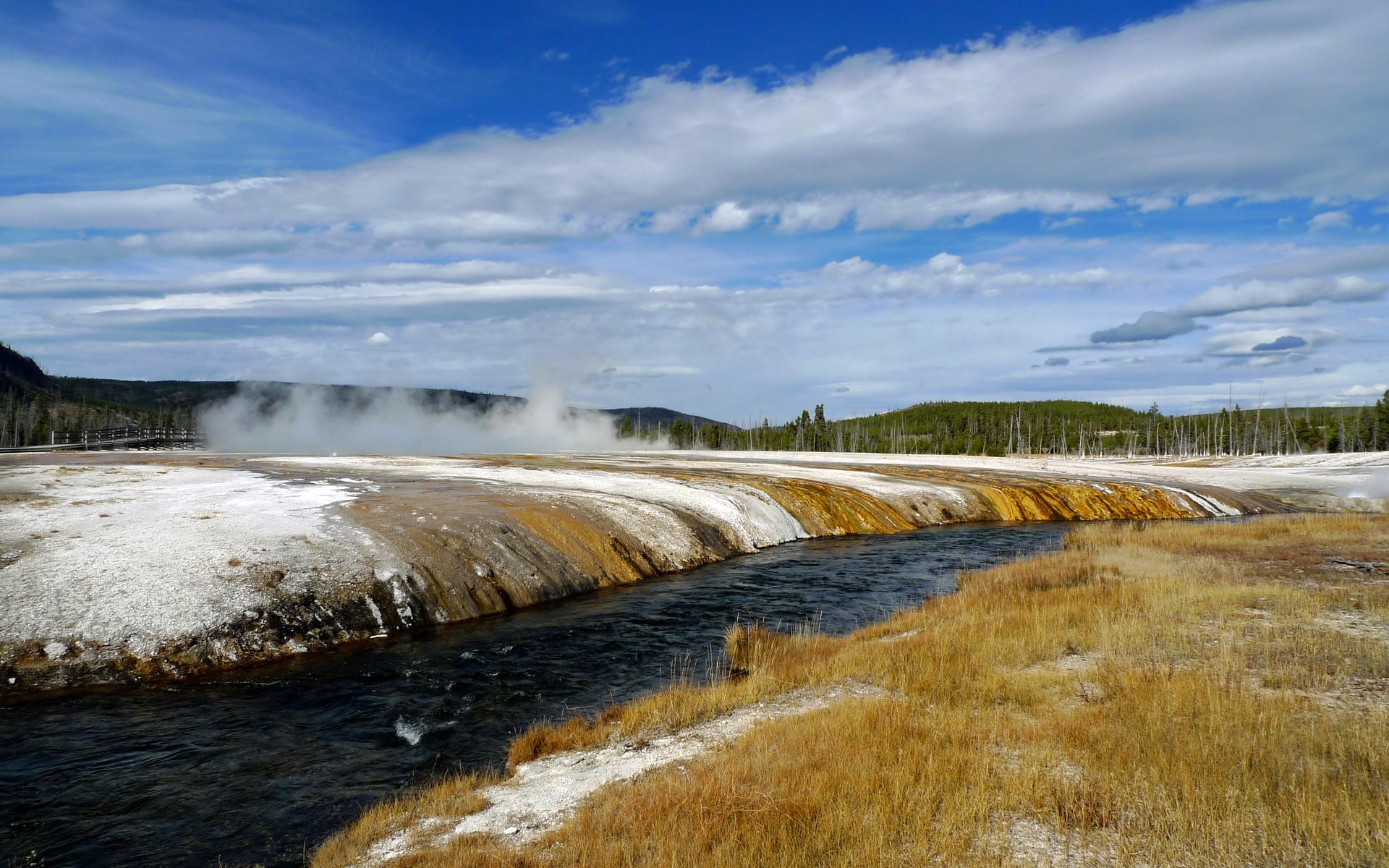 1080P, Yellowstone, tiled, Park, body, middle, rippling, water, National, fields, HD Wallpaper