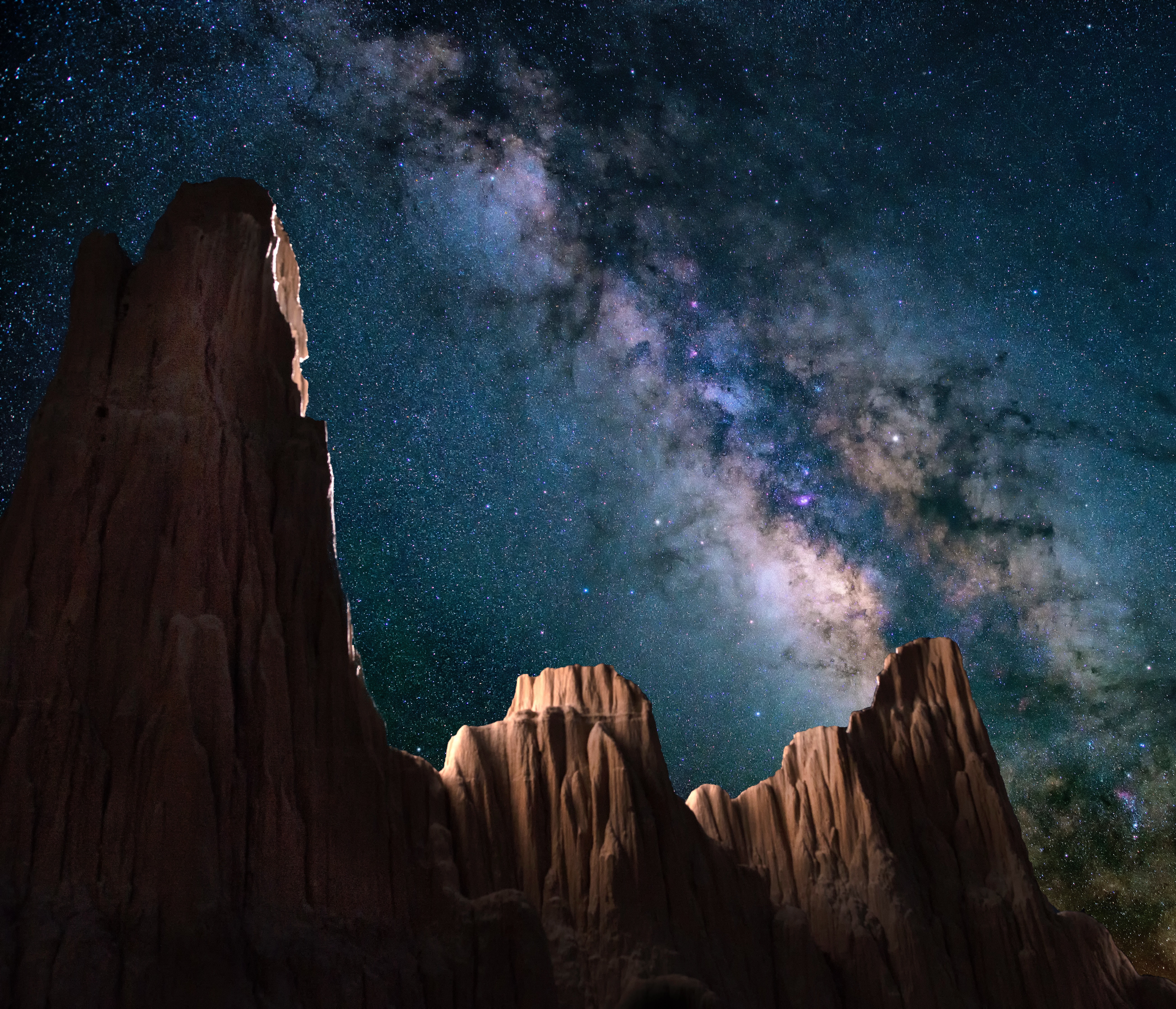 Starry sky, 5K, 4K, Night, Nevada, Rocks, Cathedral Gorge State Park, HD Wallpaper