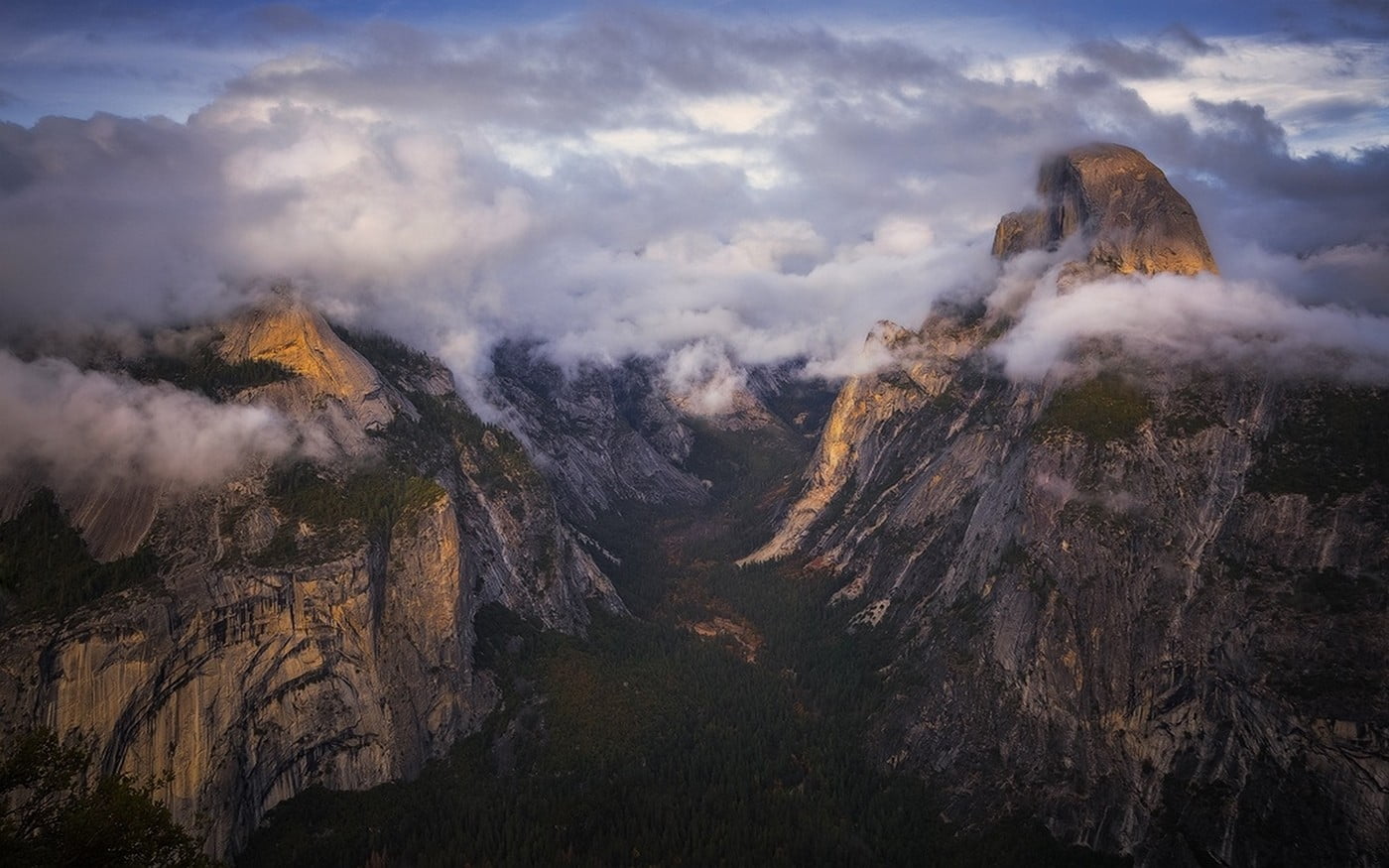 sunset, non-urban scene, mountain peak, day, no people, cliff, Yosemite National Park, tranquil scene, power in nature, 720P, beauty in nature, rock, nature, HD Wallpaper