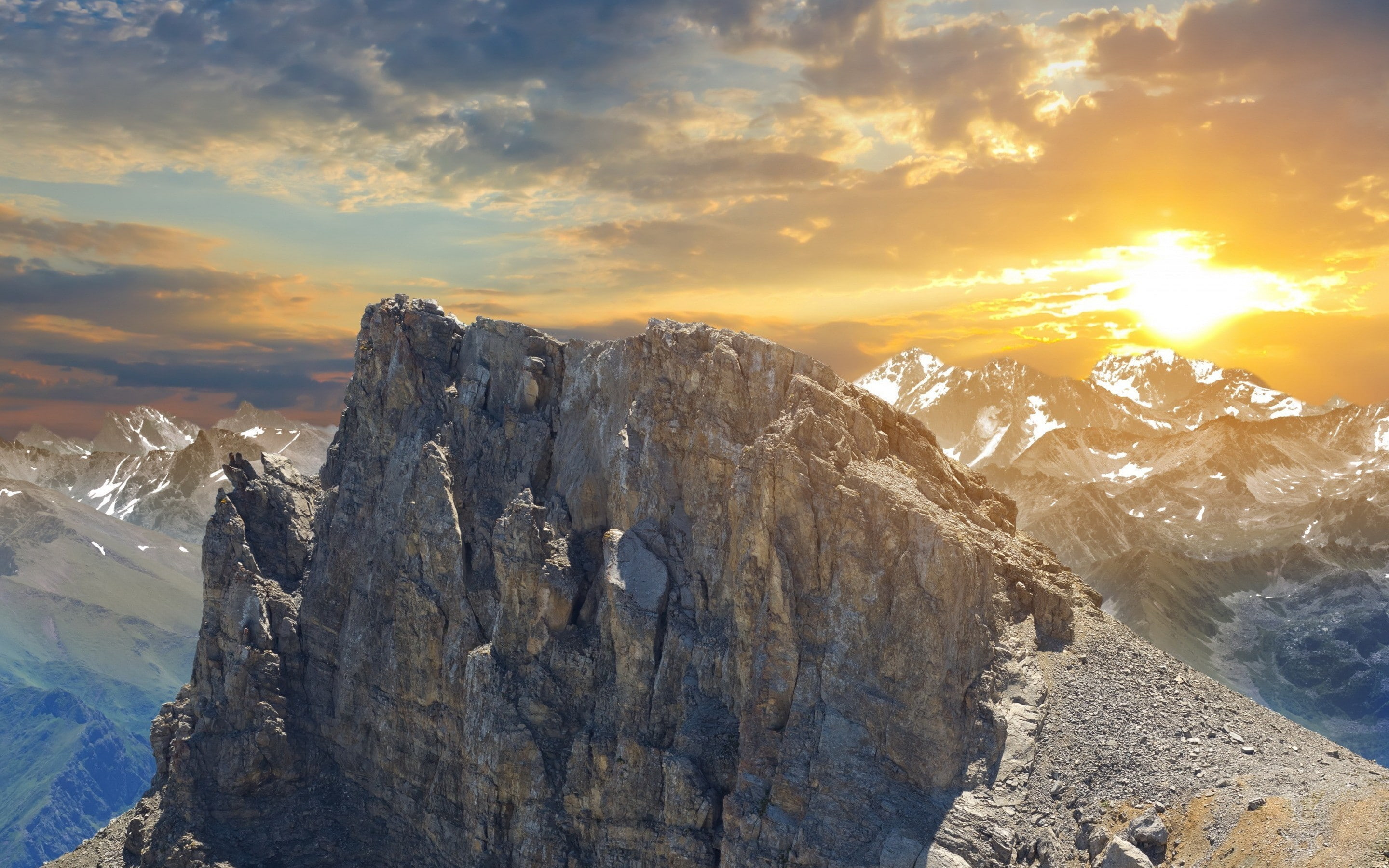 nature, sunrise, landscape, mountains, Rocky Mountains, 2K, HD Wallpaper