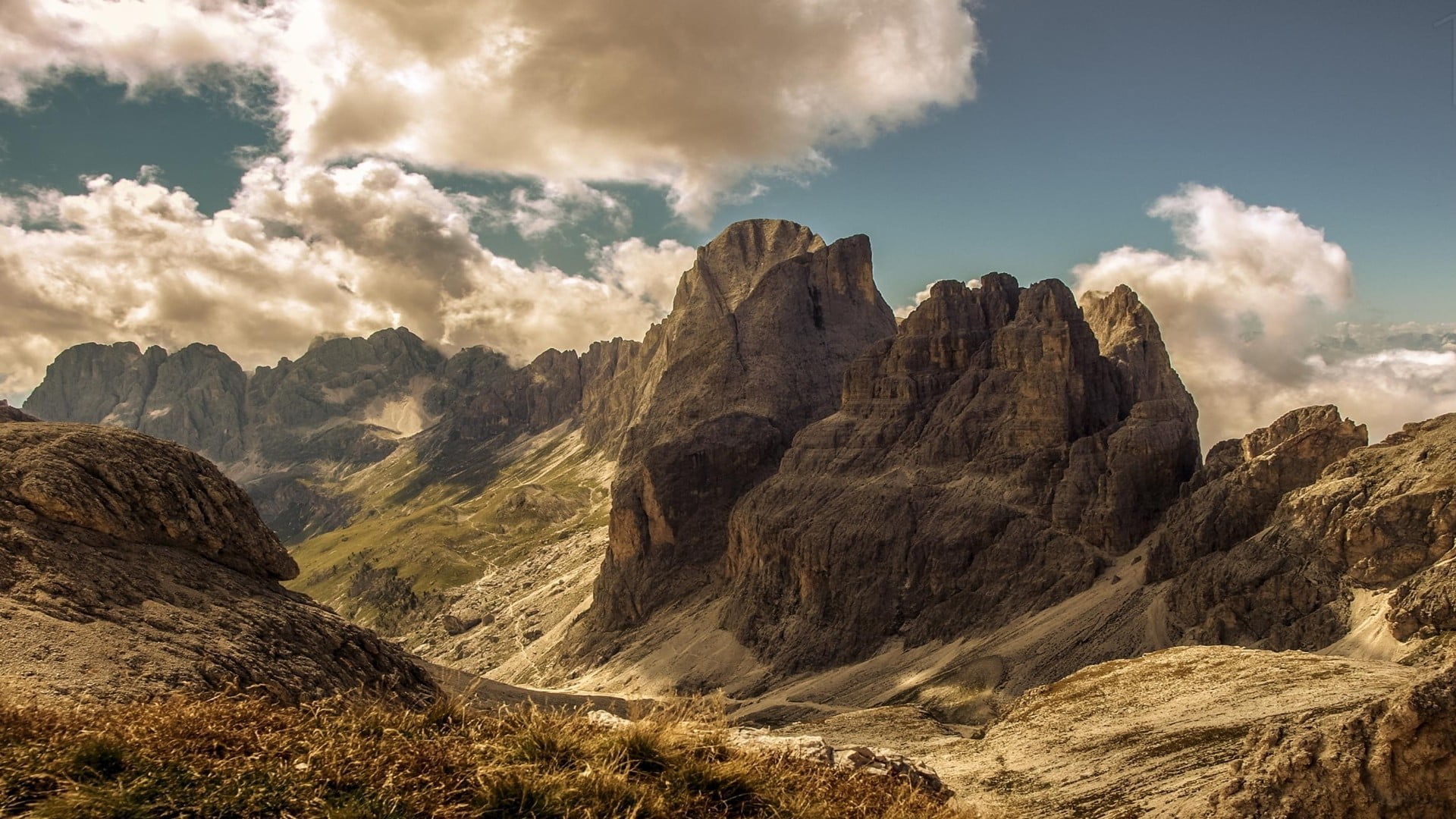 mountains, outdoors, digital, sky, tranquility, solid, travel, beauty in nature, 1080P, rock, environment, non-urban scene, mountain, formation, rock - object, HD Wallpaper