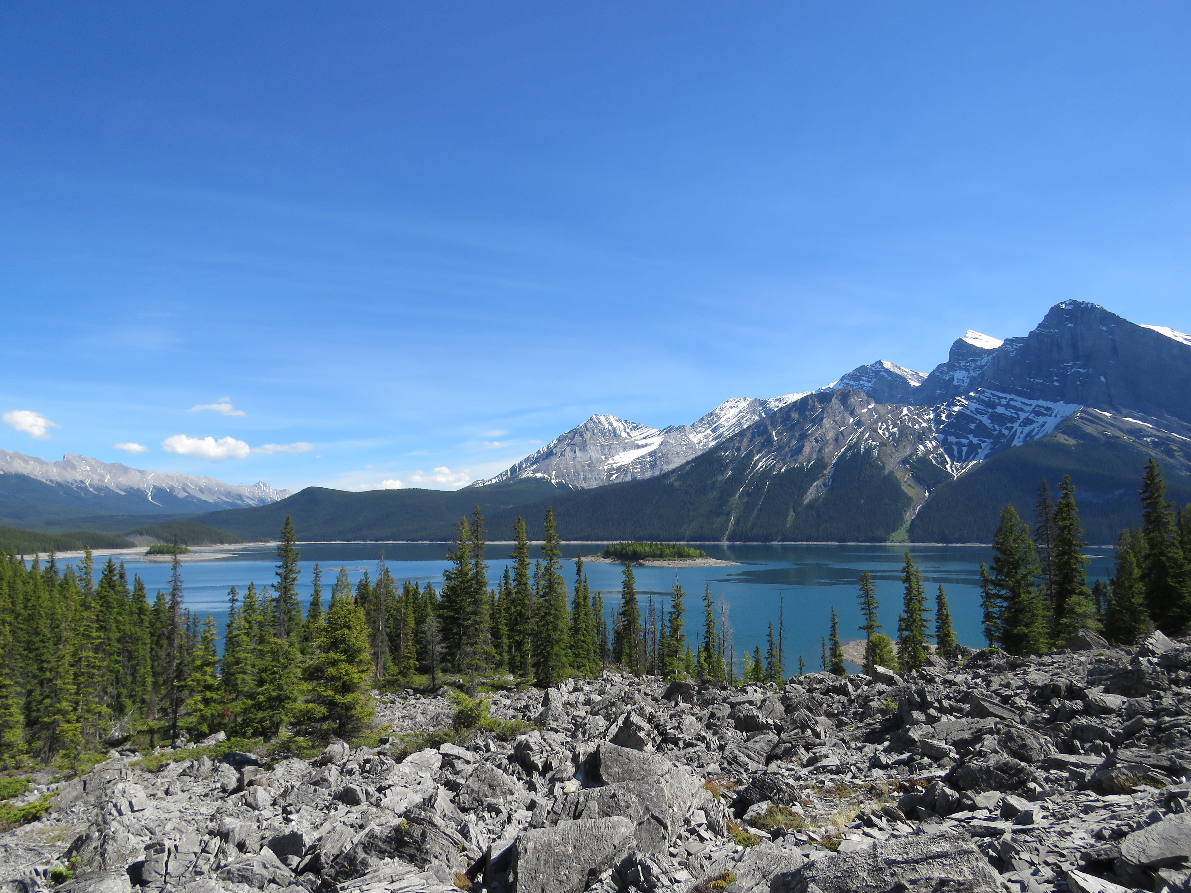 rocky mountains, solid, idyllic, blue, 4K, scenics - nature, outdoors, beauty in nature, landscape, upper kananaskis lake, park, non-urban scene, snowcapped mountain, HD Wallpaper