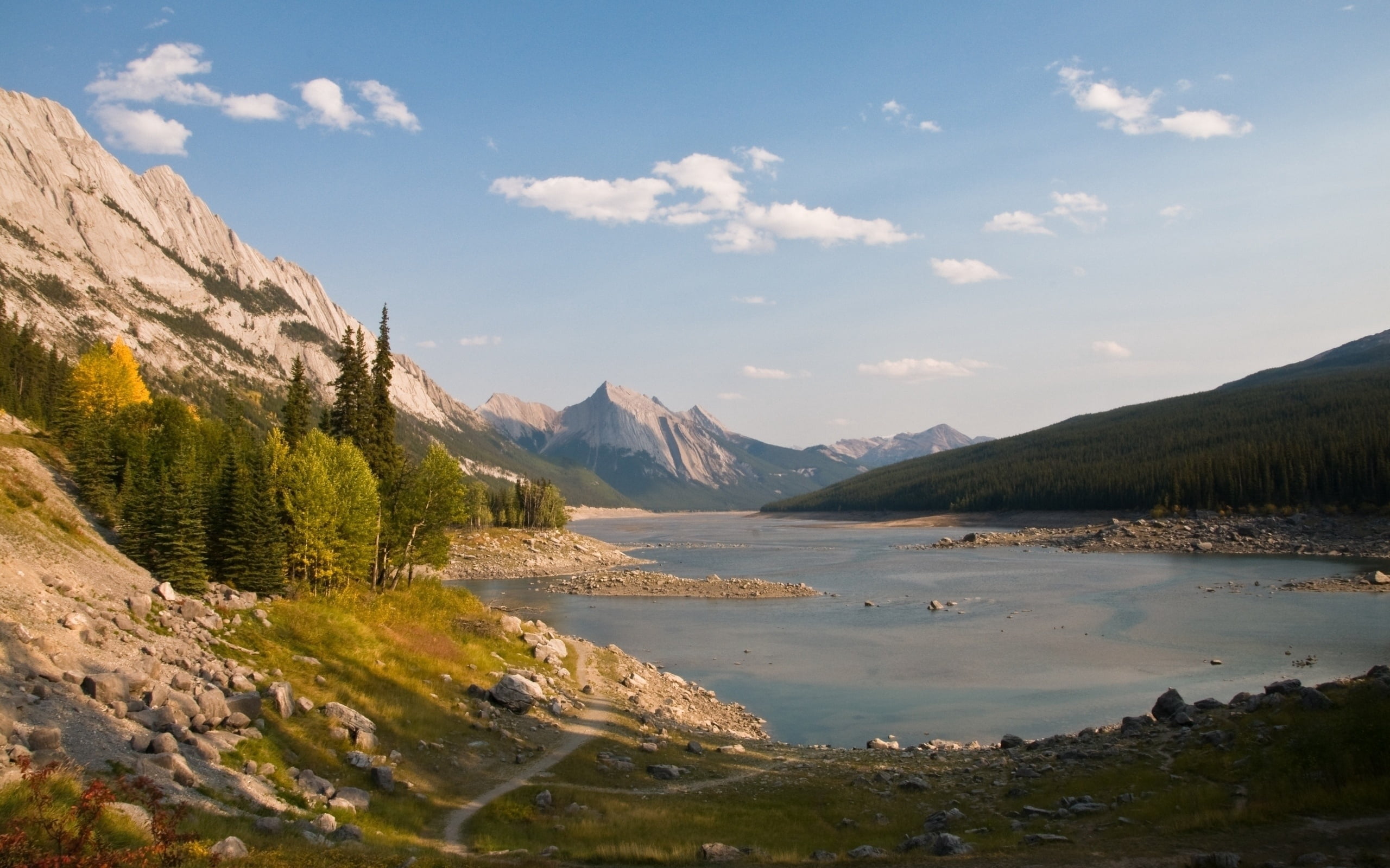 range, trees, environment, nature, clouds, body, stones, autumn, serenity, extreme Terrain, lake, water, cloud - Sky, river, shadows, beauty In Nature, HD Wallpaper