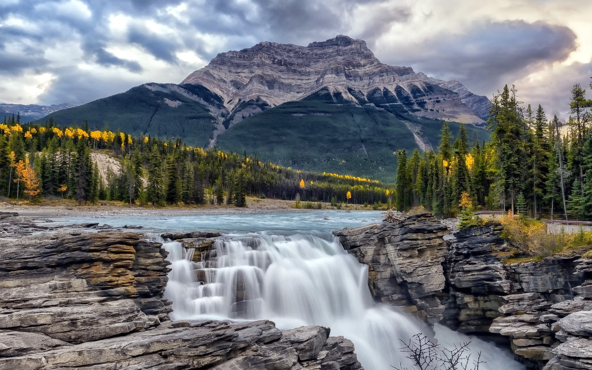 athabasca, Athabasca Falls, Athabasca River, falls, 1080P, Alberta, autumn, Canada, HD Wallpaper
