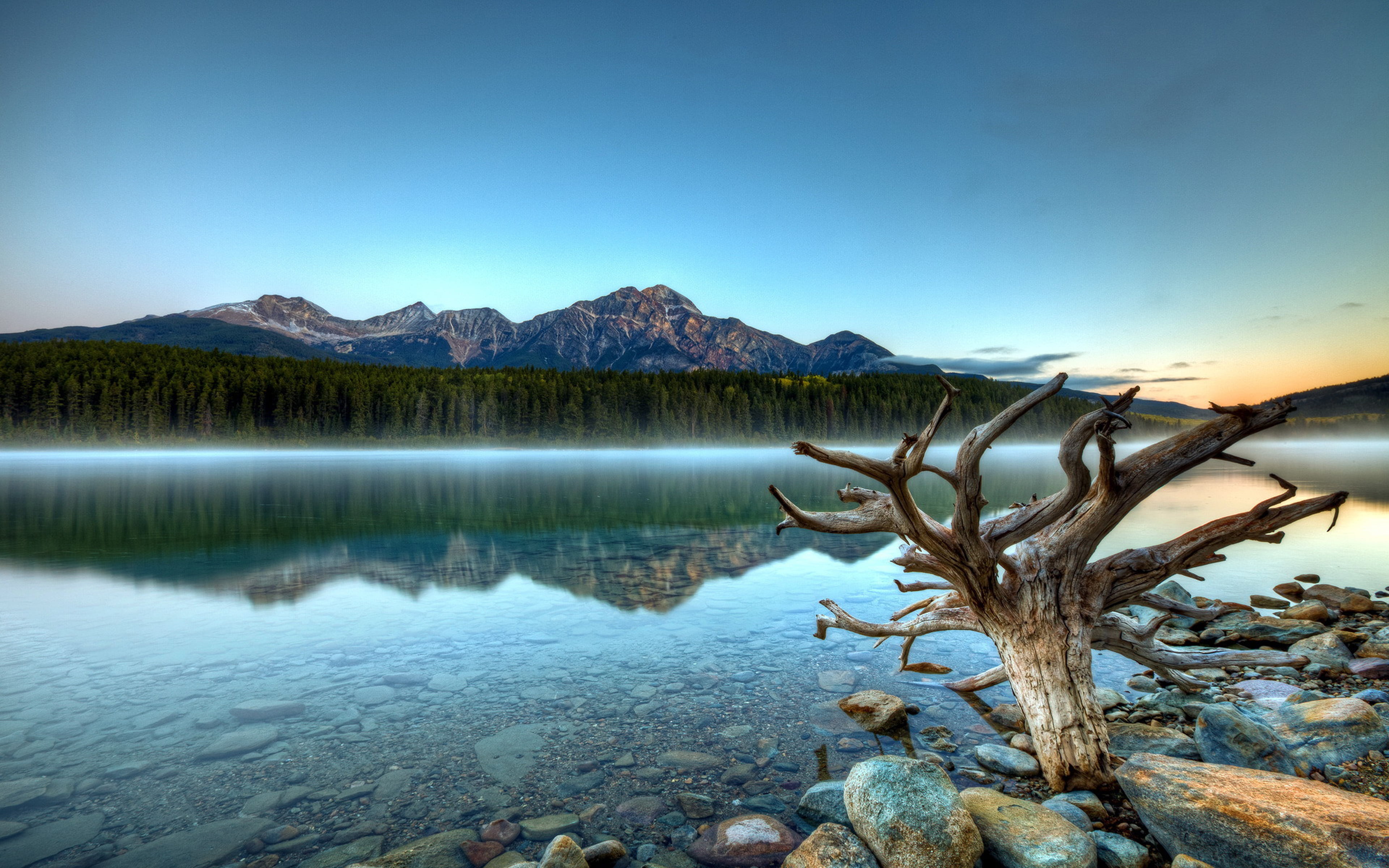 water, evaporation, desktop, mountain, clear sky, outdoors, hd, reflection, alberta, nature, lake, copy space, scenics - nature, canada, sky, HD Wallpaper
