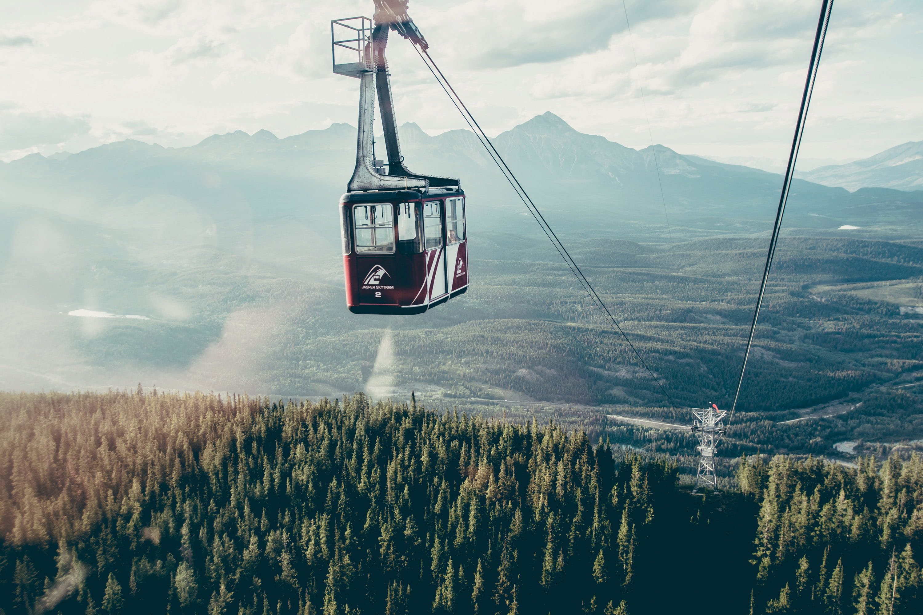 tram, ski Lift, trolley, mountain Range, hanging, beauty in nature, trees, idyllic, water, nature, forest, national, public domain, scenics - nature, 2K, HD Wallpaper