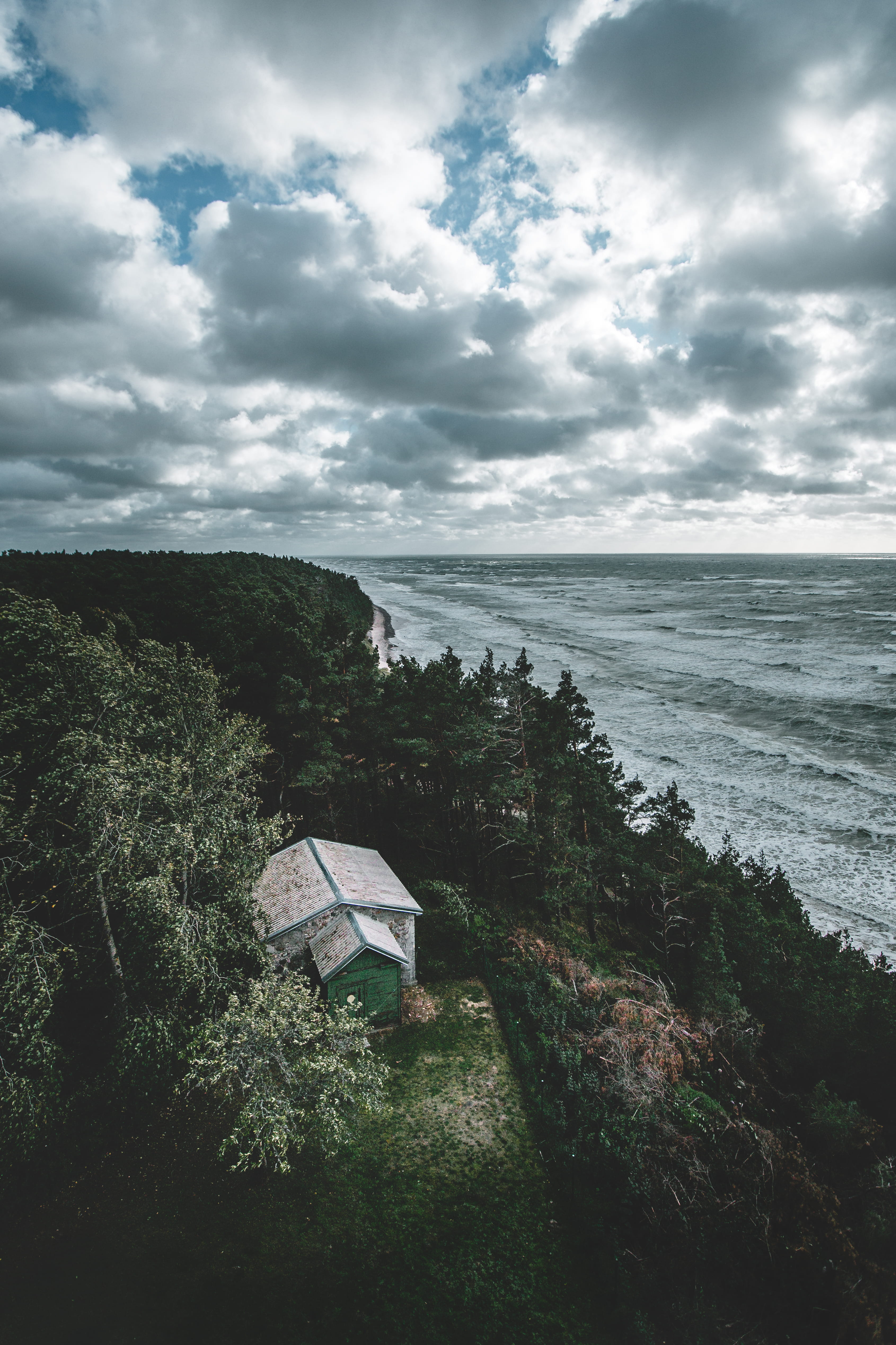 landscape art, landscape photo, wavy water, 4K, europe, wind, water, cloudy sky, body, tree, architecture, little house, sky, no people, nature, built structure, Phone HD Wallpaper